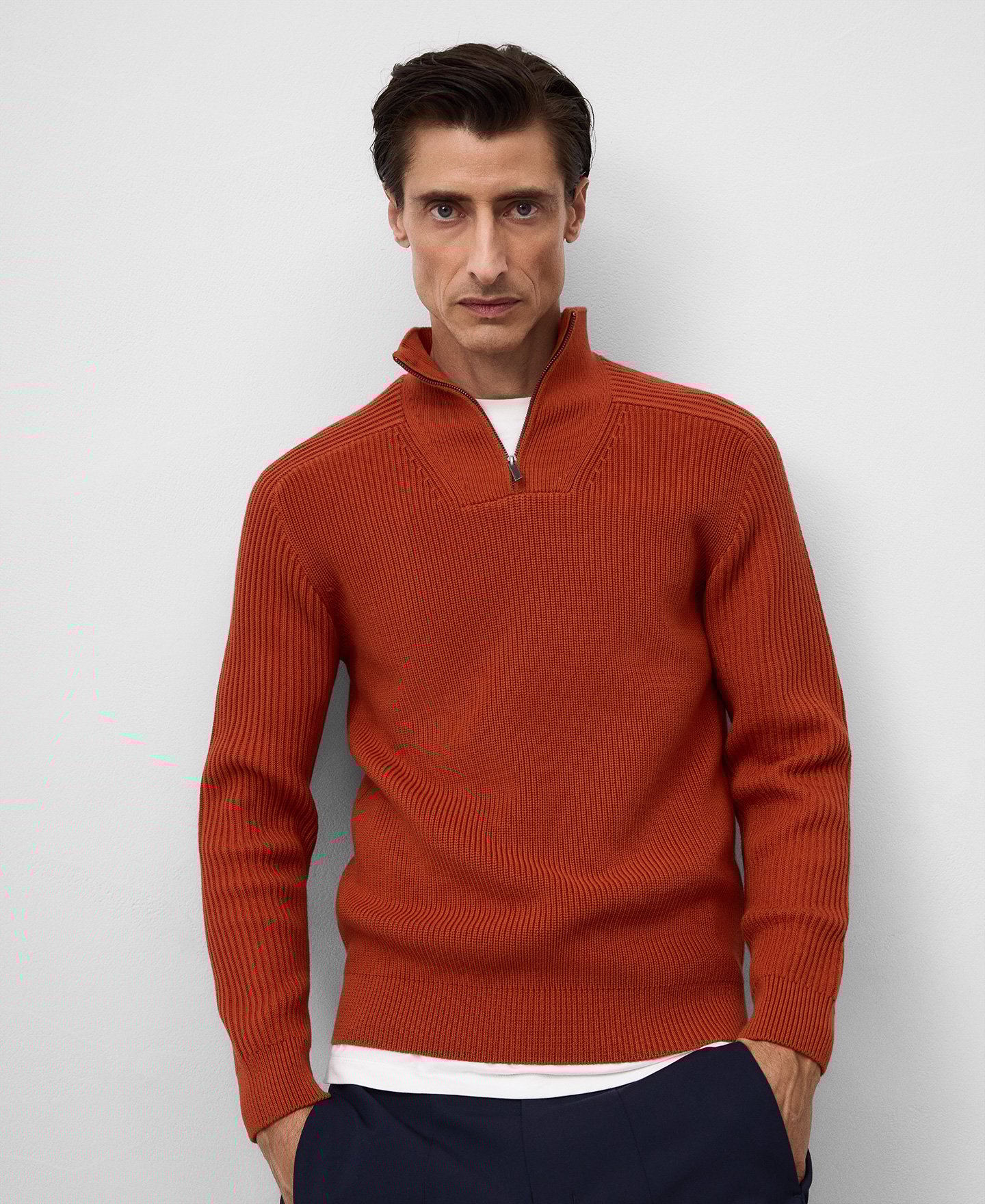 Zip-up perkins collar sweater man image number 0