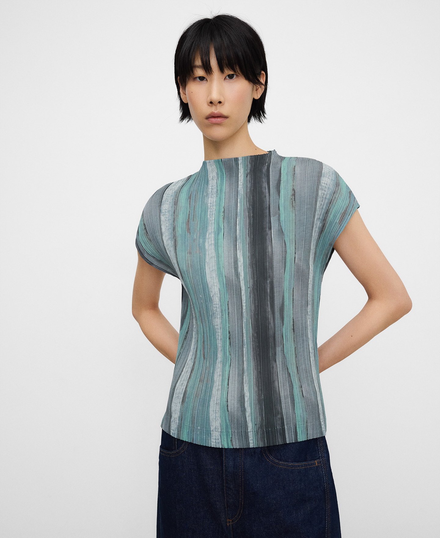 Printed crinkle top woman image number 0