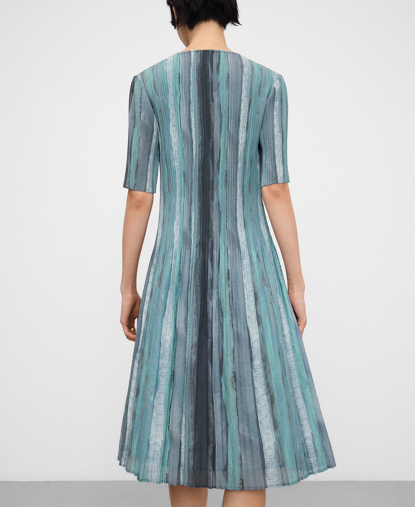 Printed crinkle A-line dress woman image number 2