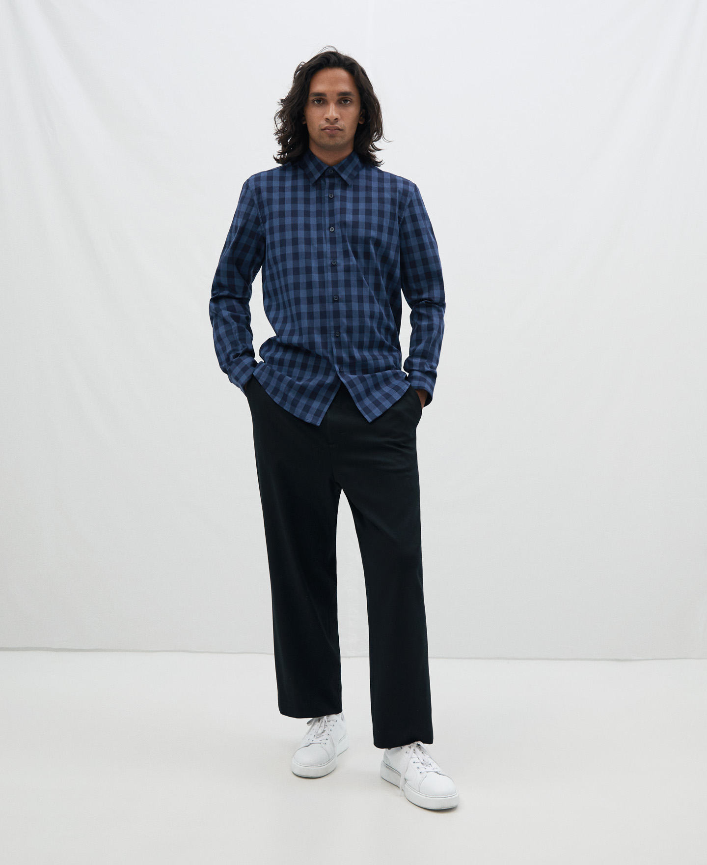 Cotton micro plaid shirt image number 1