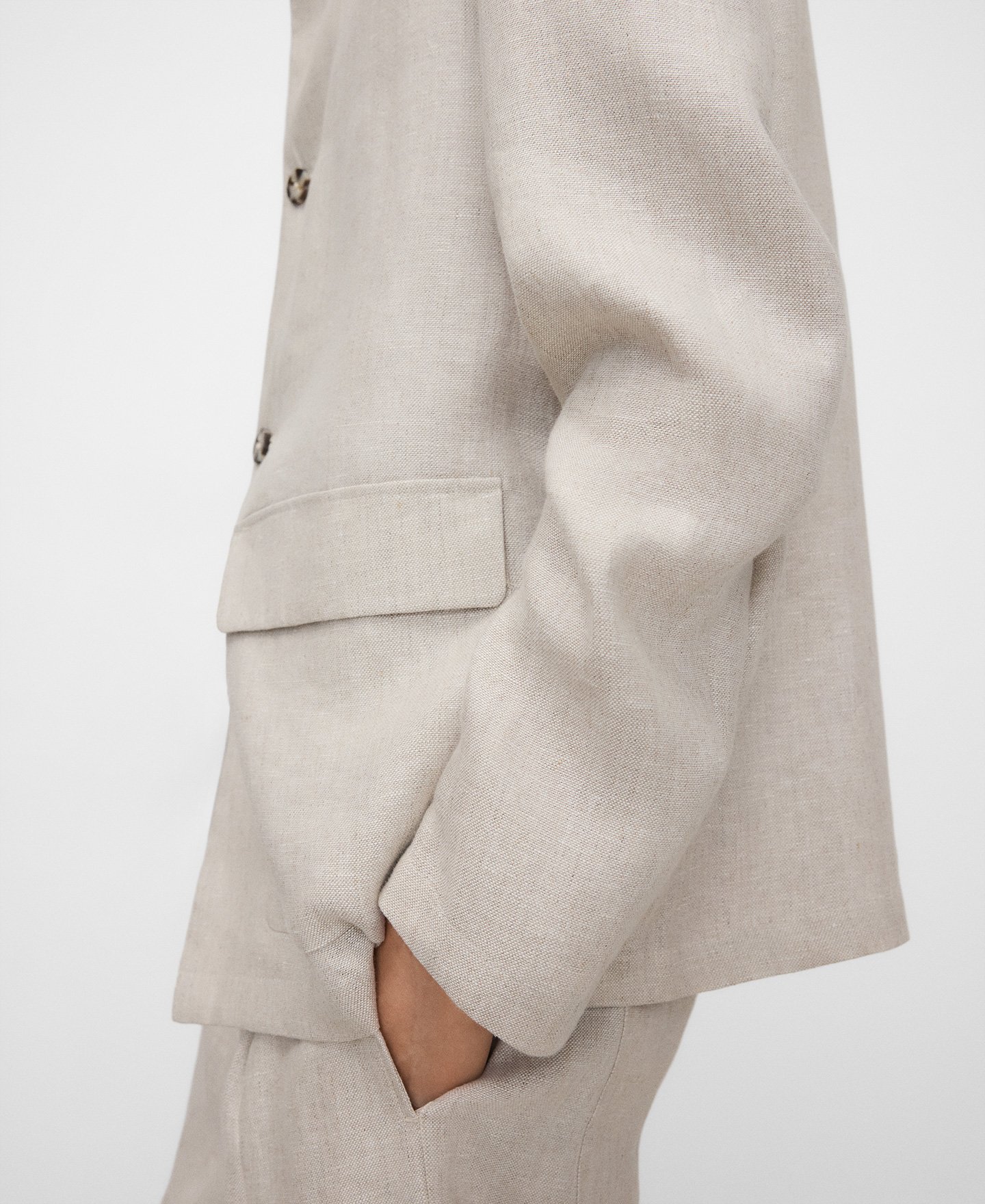 European linen mandarin collar blazer image number 3