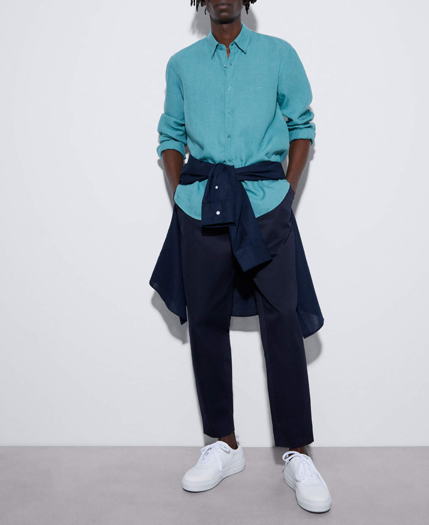 100% linen lapel collar shirt image number 1