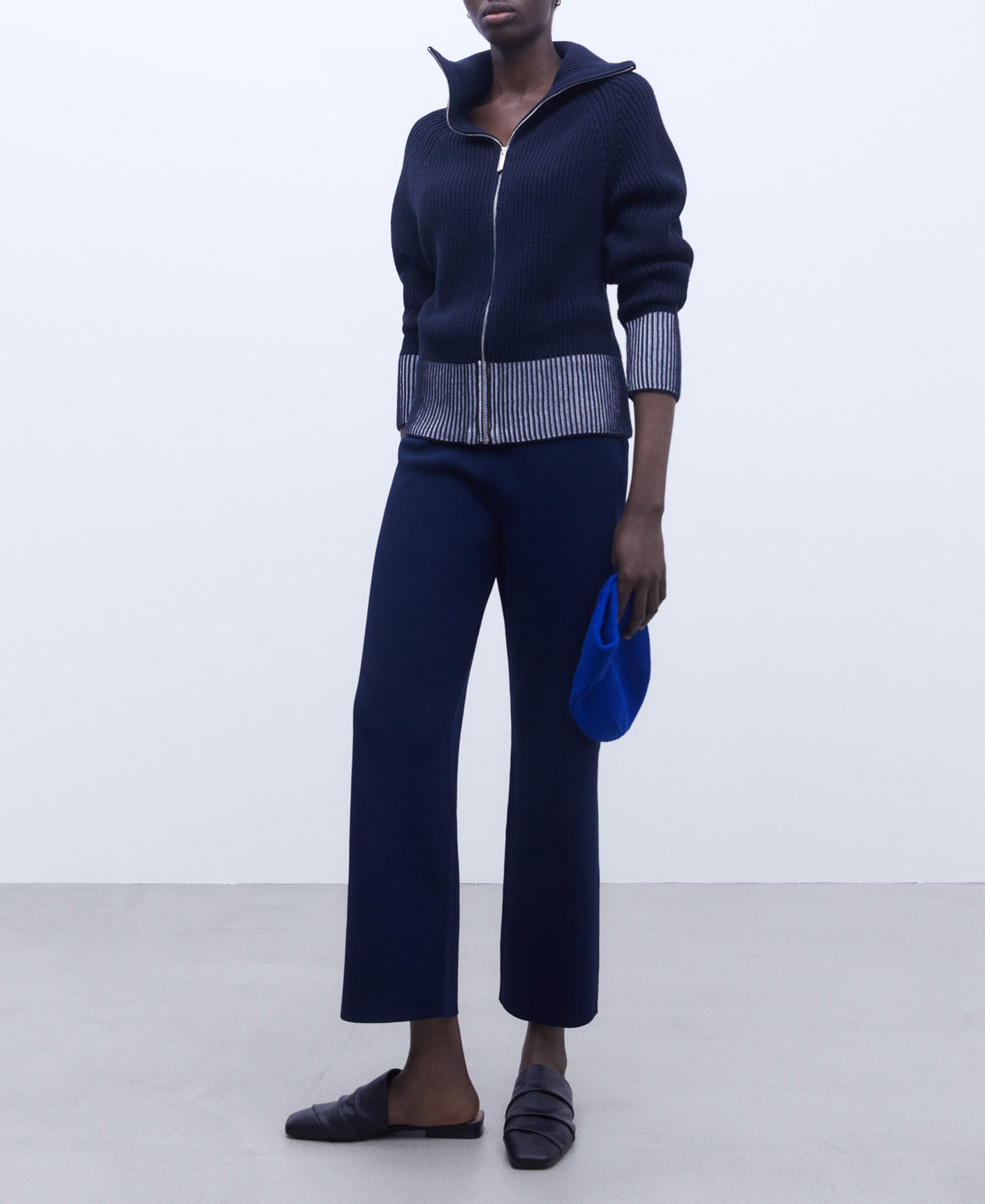 Funnel collar knitted jacket image number 1