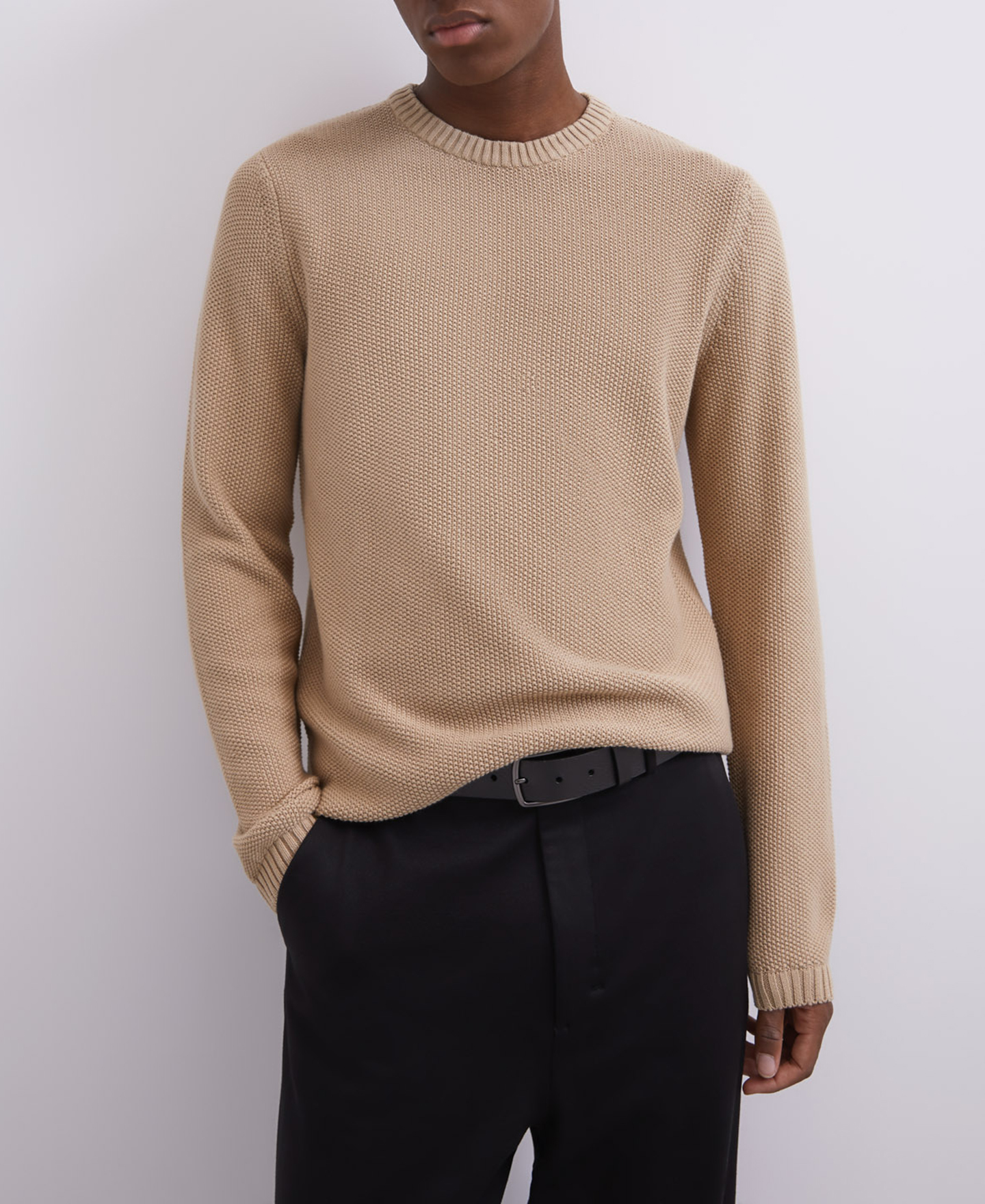 Textured cotton crew neck sweater image number 1