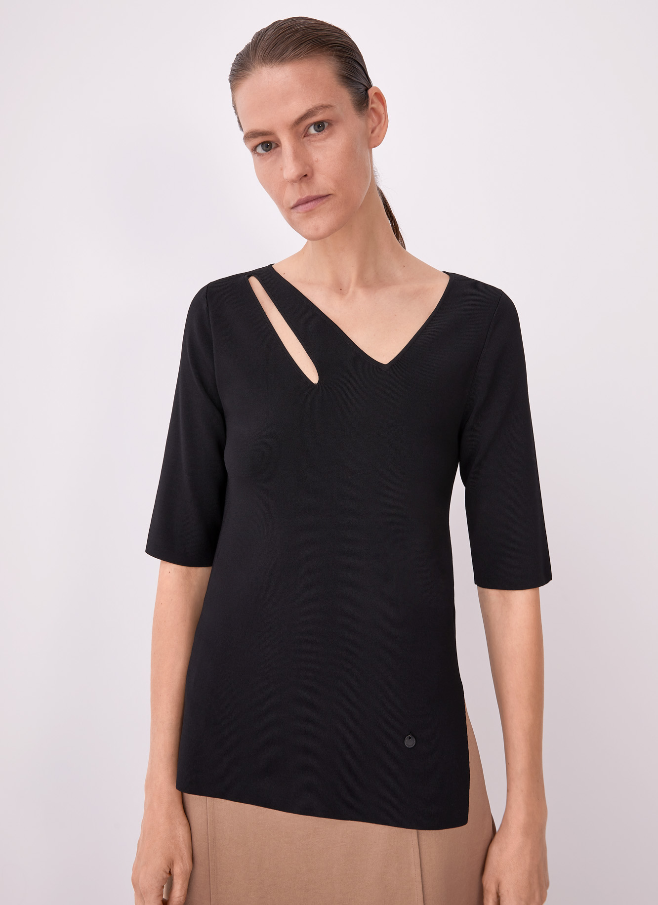 Knit sweater with asymmetric neckline image number 0