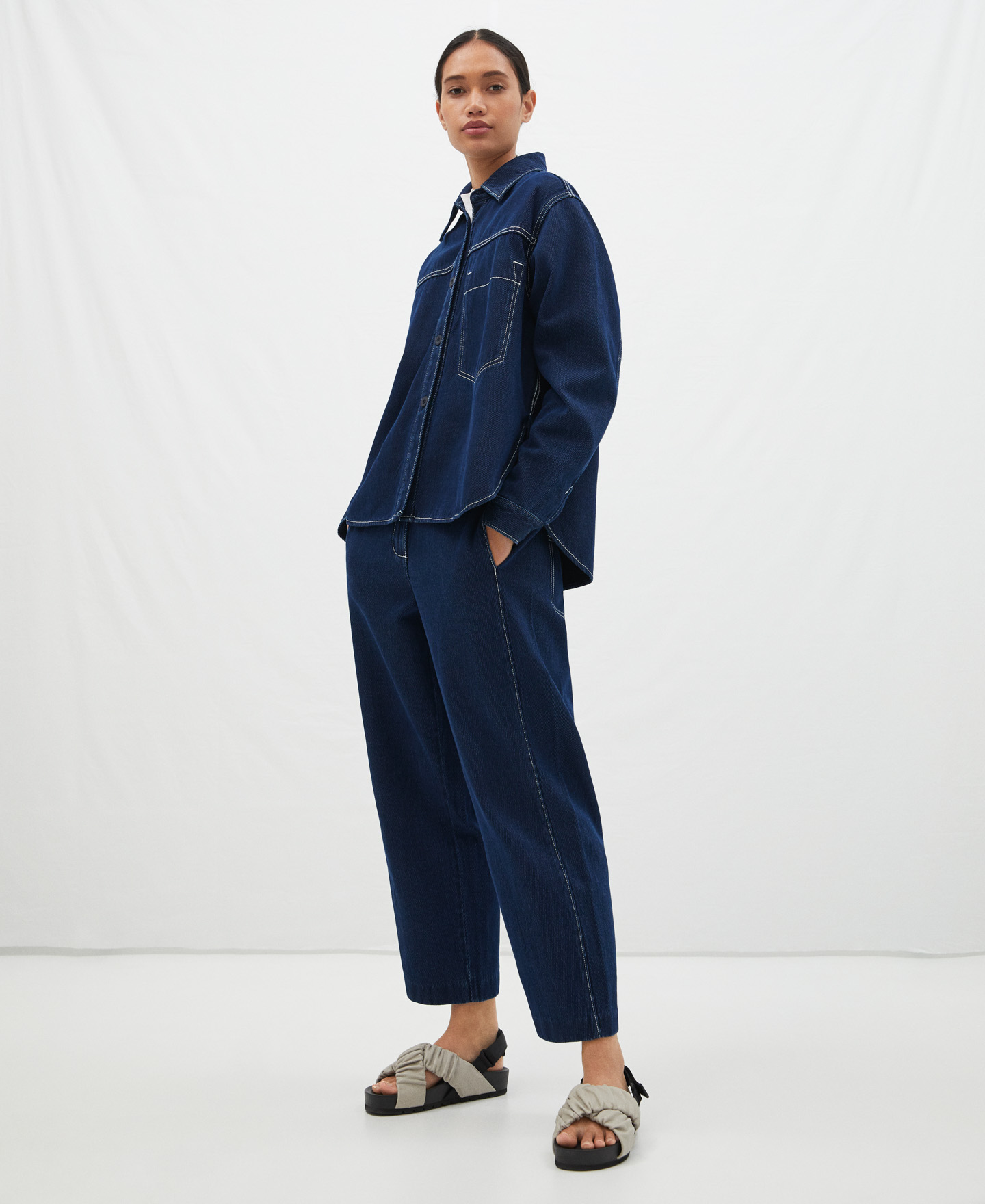 Cotton denim textured overshirt image number 1