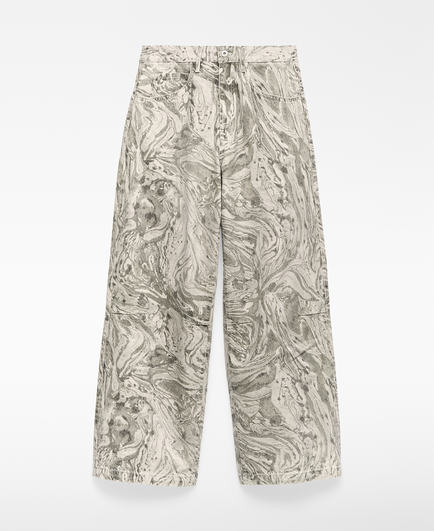Denim printed wide leg trousers woman image number 6