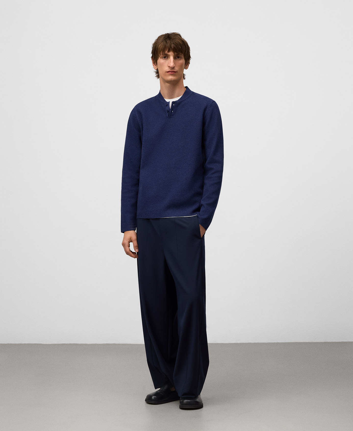 Cotton mandarin collar polo shirt man image number 1