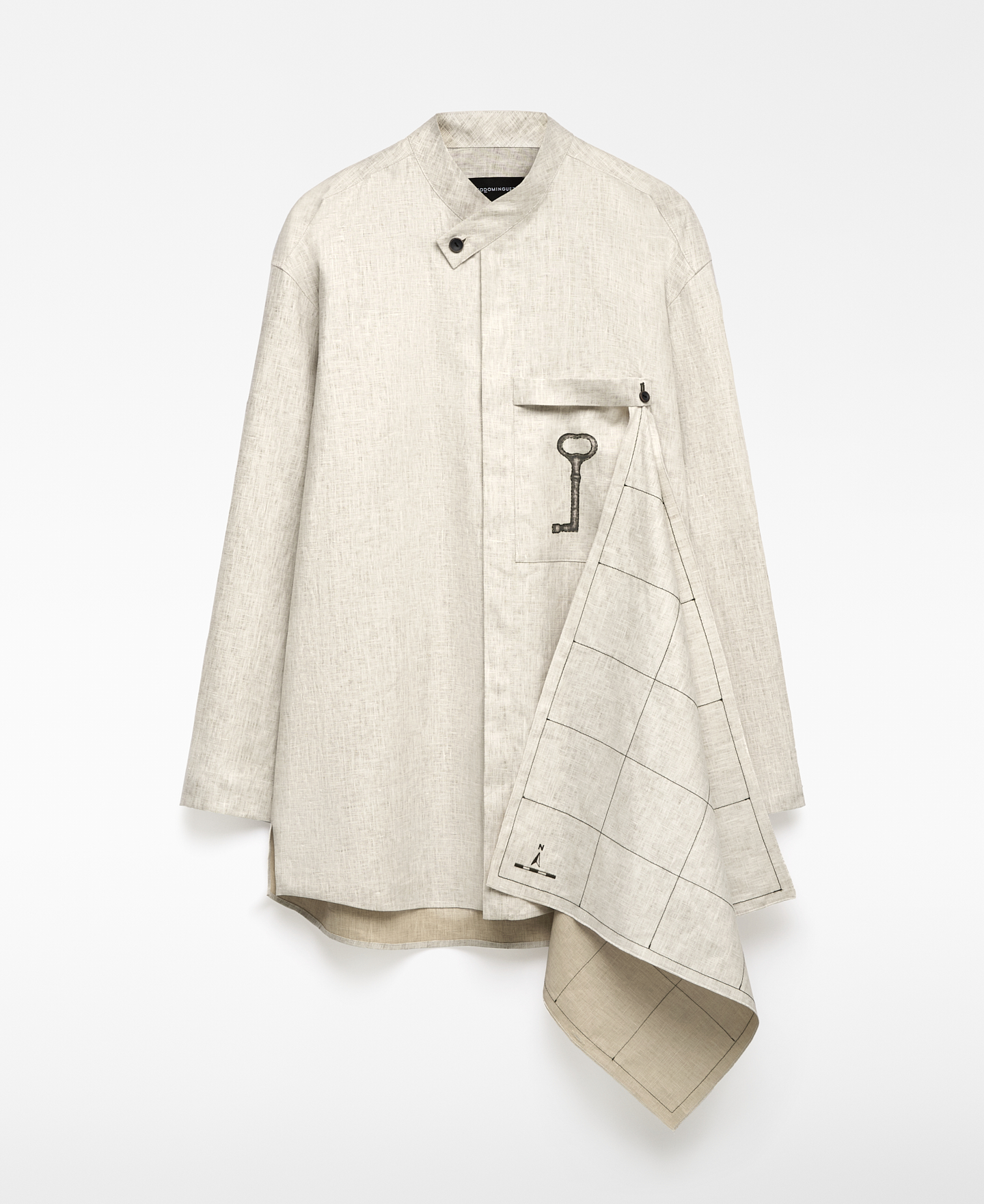 European linen printed key shirt man image number 8