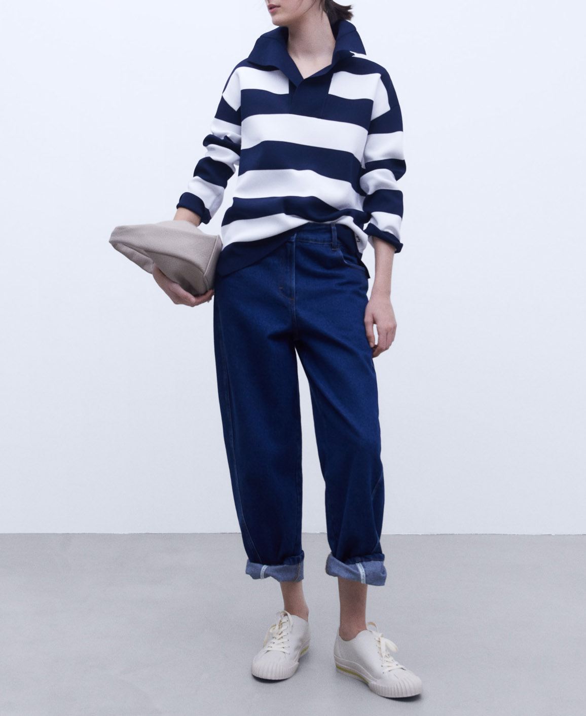 Sailor collar striped sweater image number 1