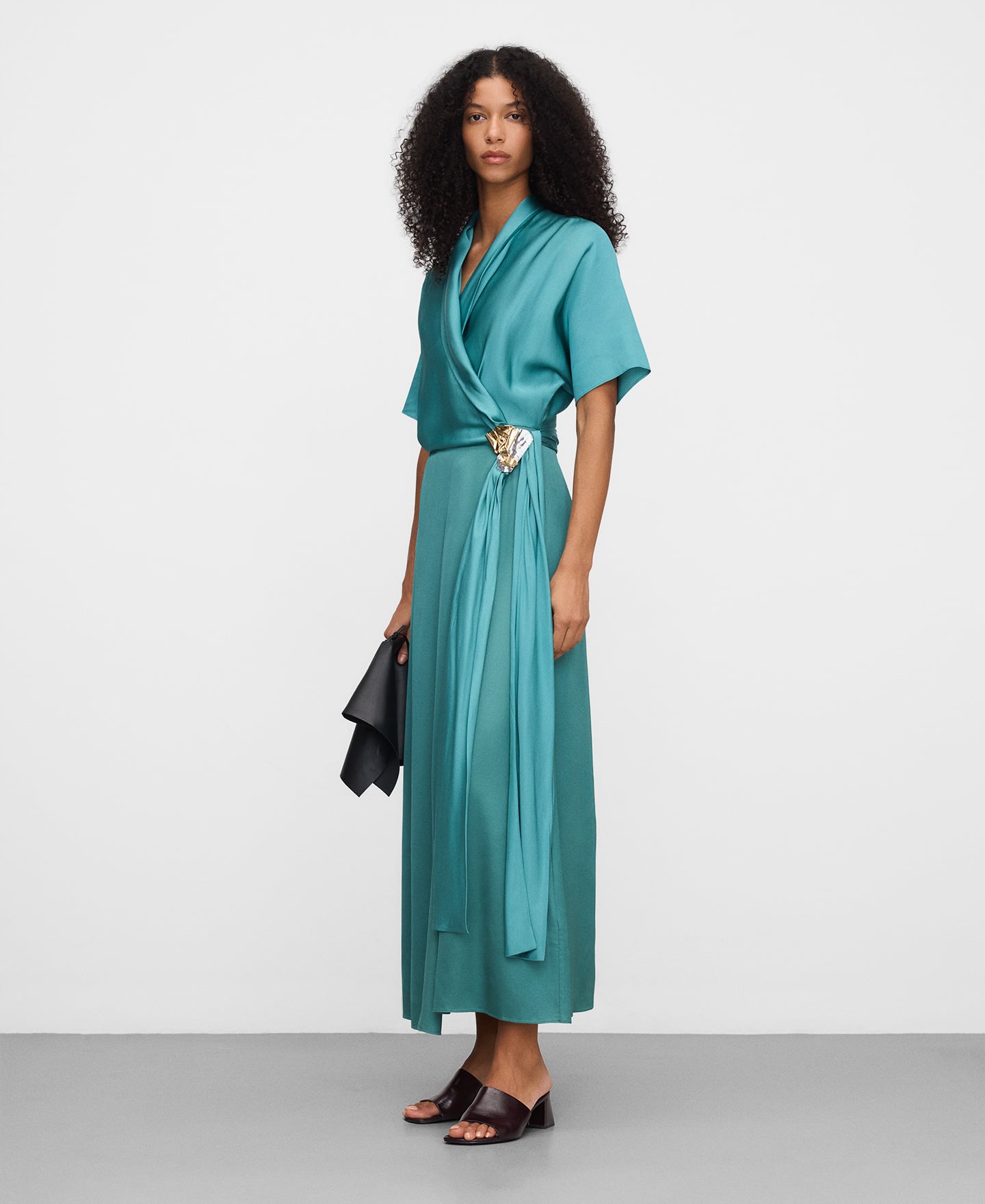 Satin wrap dress with buckle image number 1
