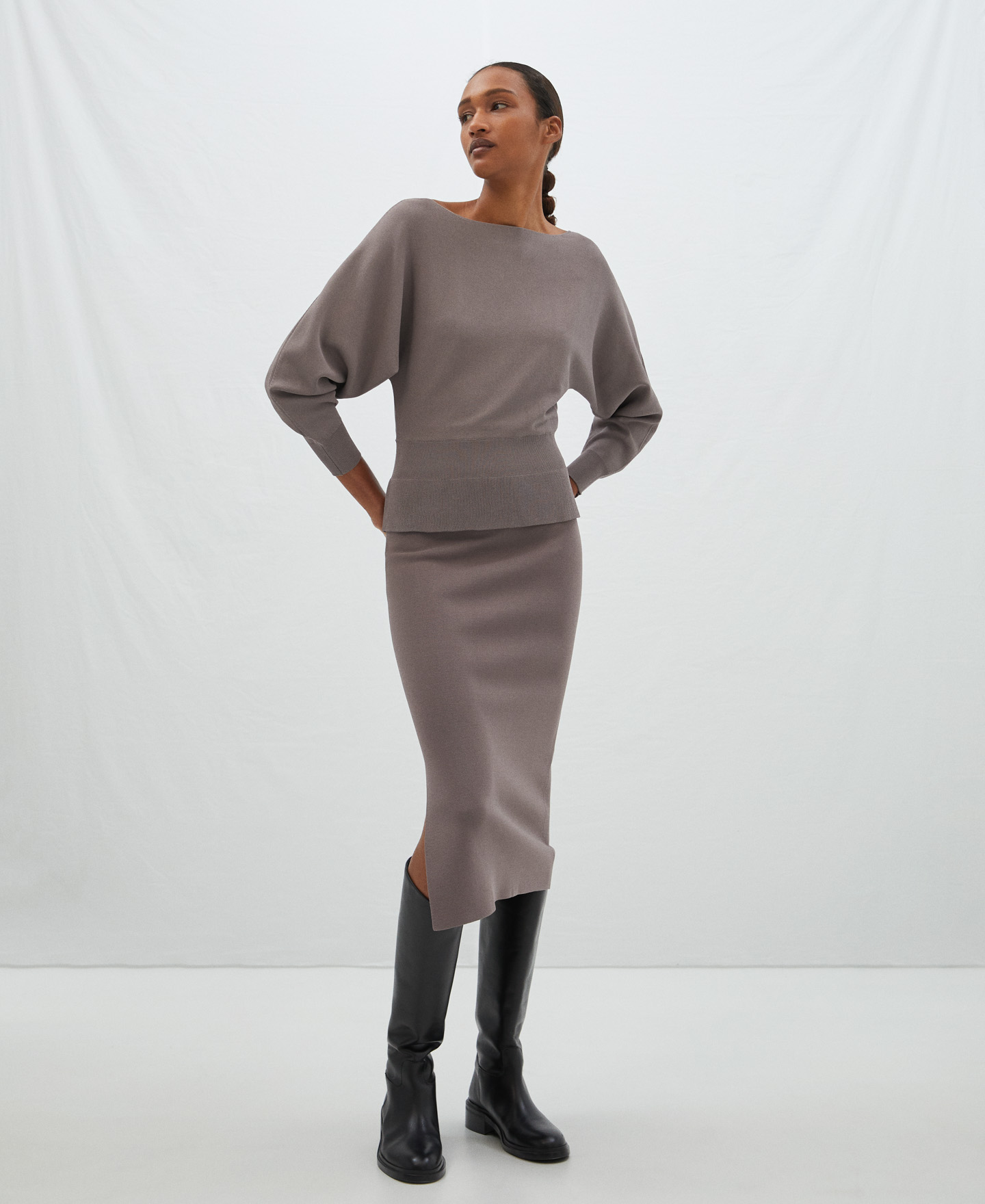 Peplum sweater in viscose knitted rubber image number 1