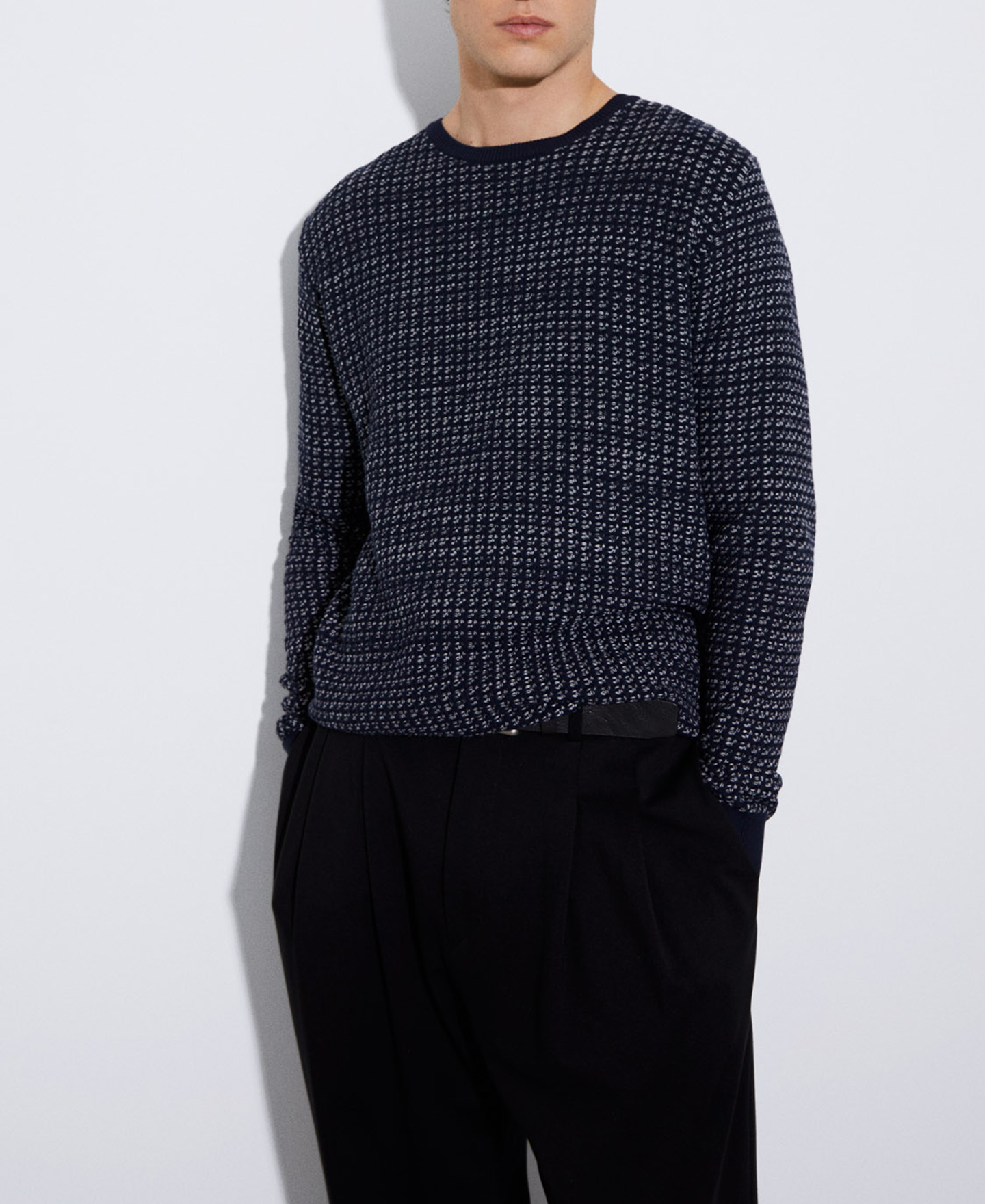 Cotton blend knit sweater image number 0