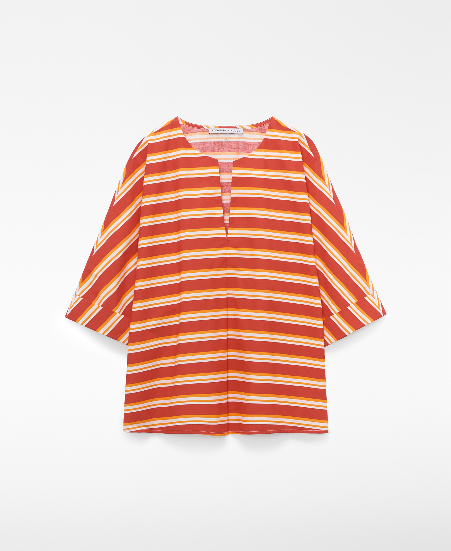 Cotton V-neckline striped blouse image number 4