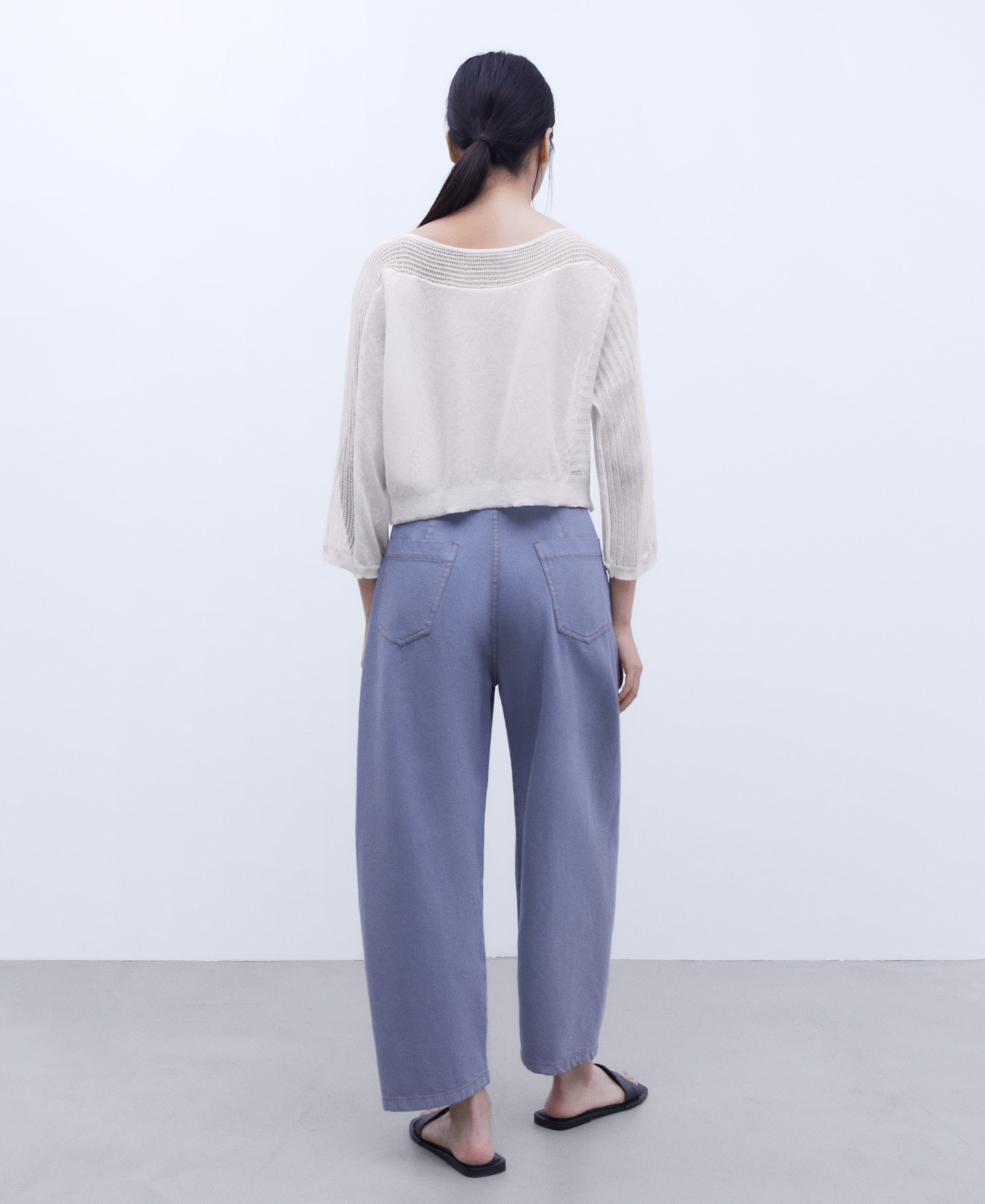 Short sweater with knit lace details image number 2