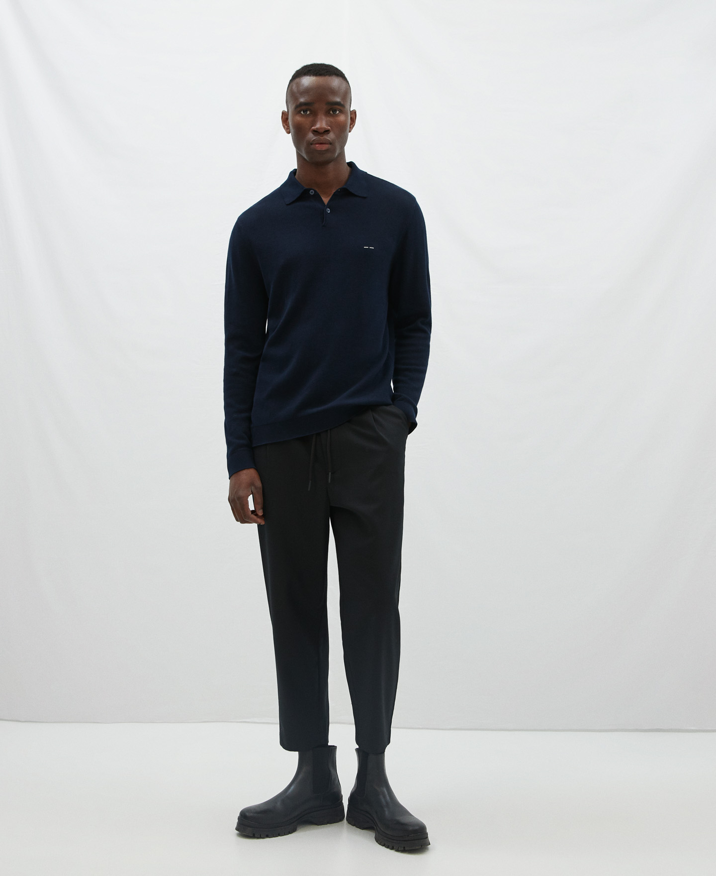 Long sleeve cotton polo shirt image number 1