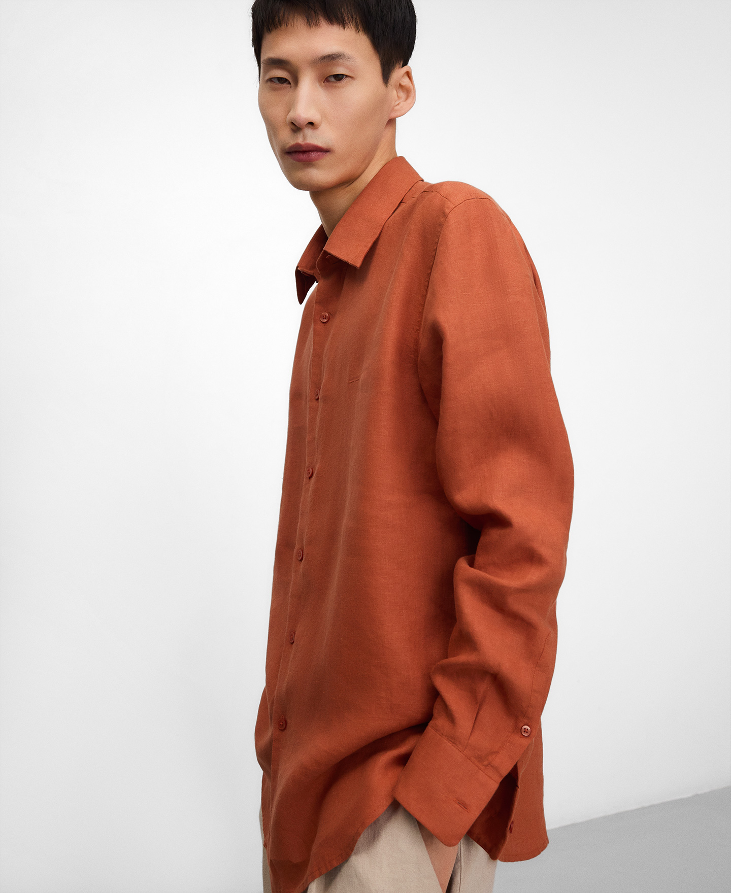 Linen regular fit spread collar shirt image number 3