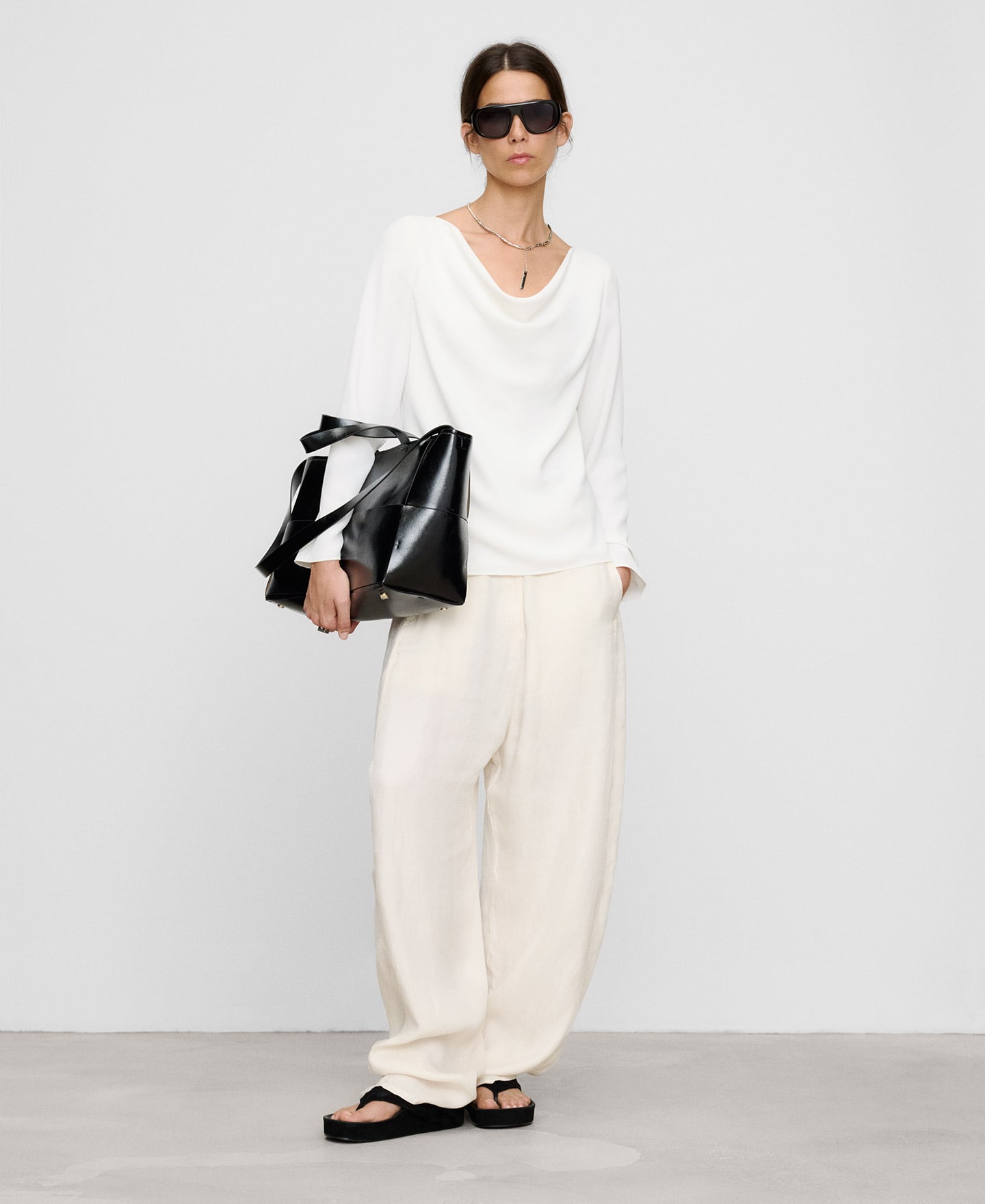 Draped collar top image number 1