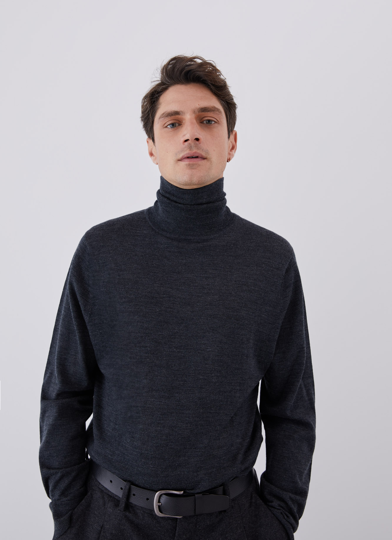 Merino wool sweater with high collar image number 0