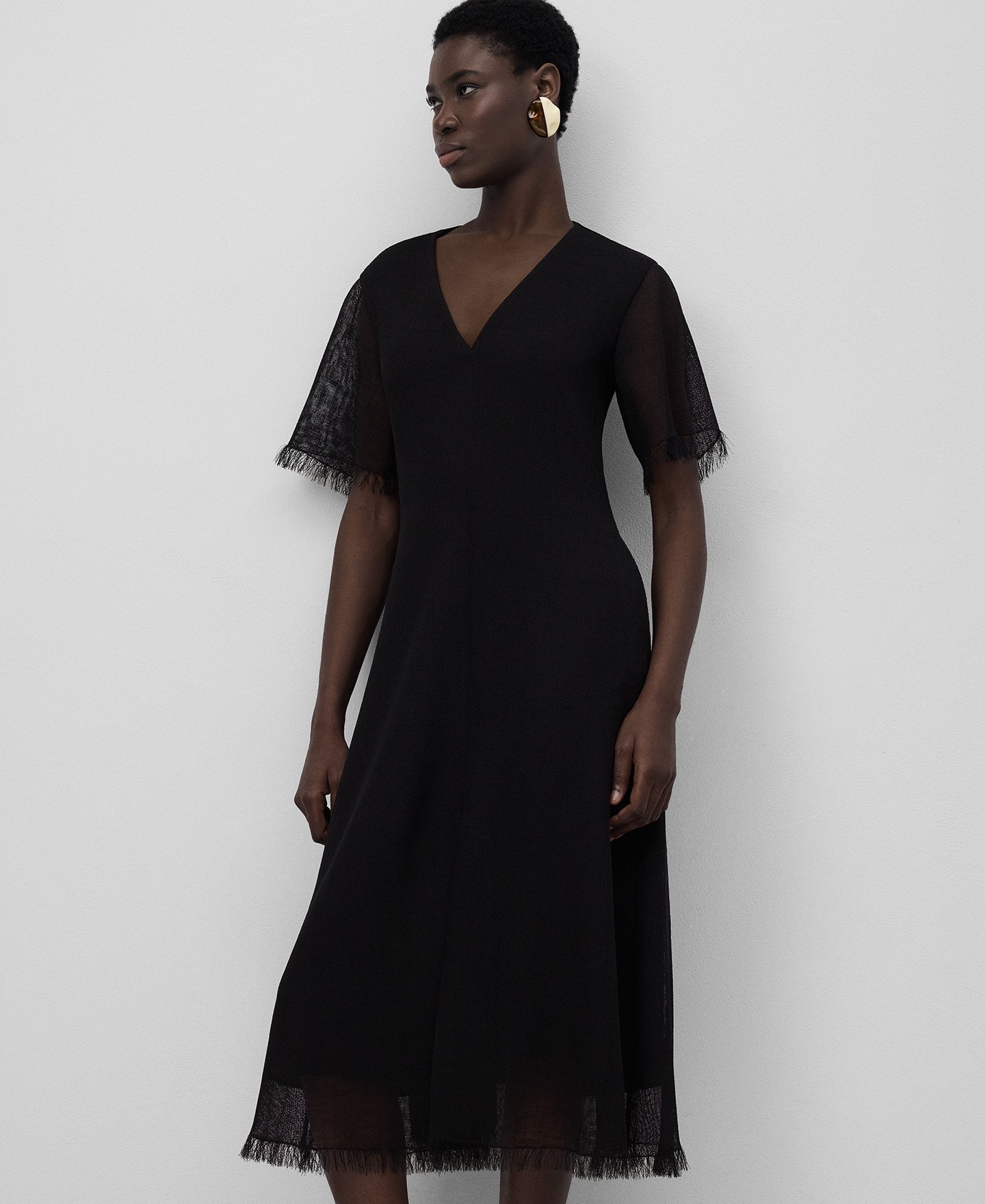 Frayed edge black dress woman image number 0
