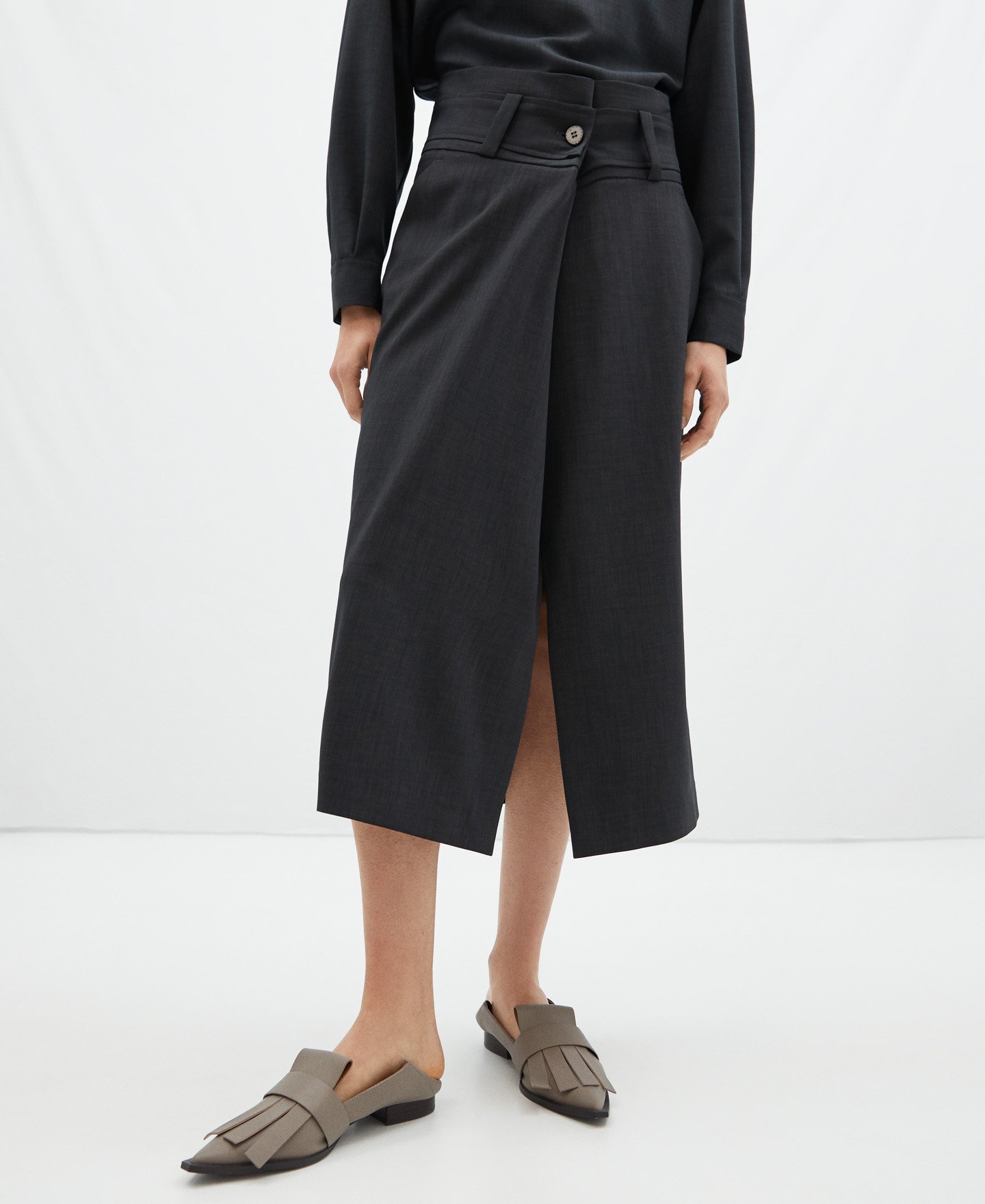 Pleated front midi skirt image number 0