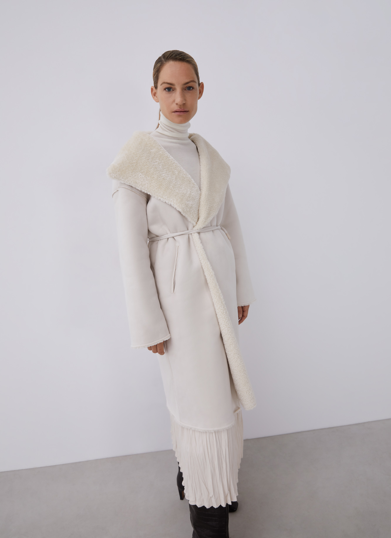 Eco leather coat with belt image number 0