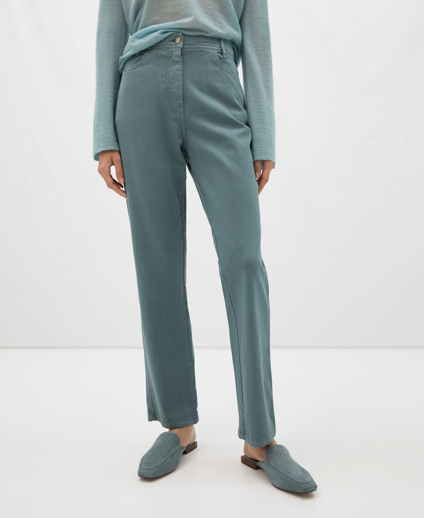 Straight cotton denim trousers image number 0