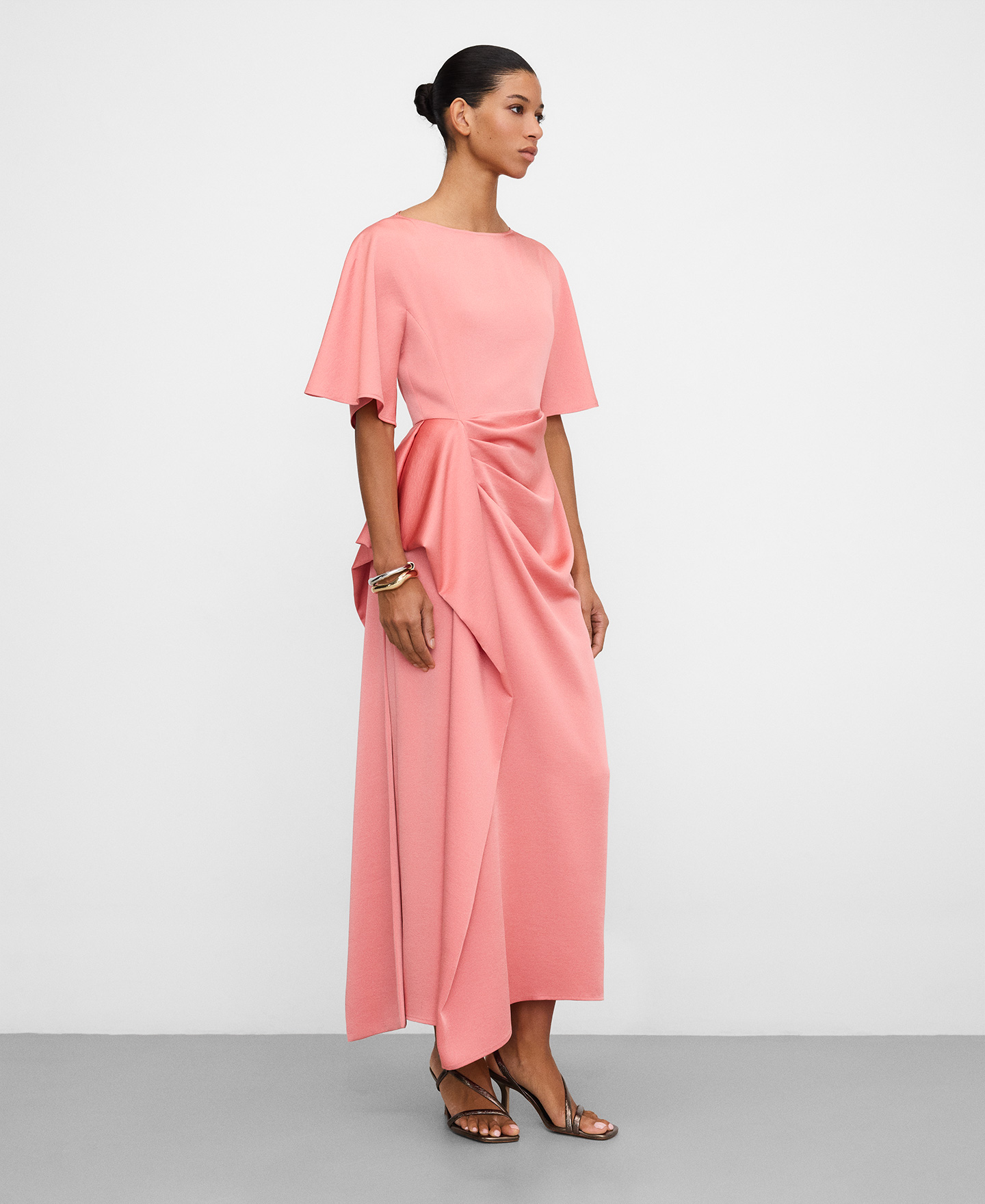 Satin long dress with side drape image number 3