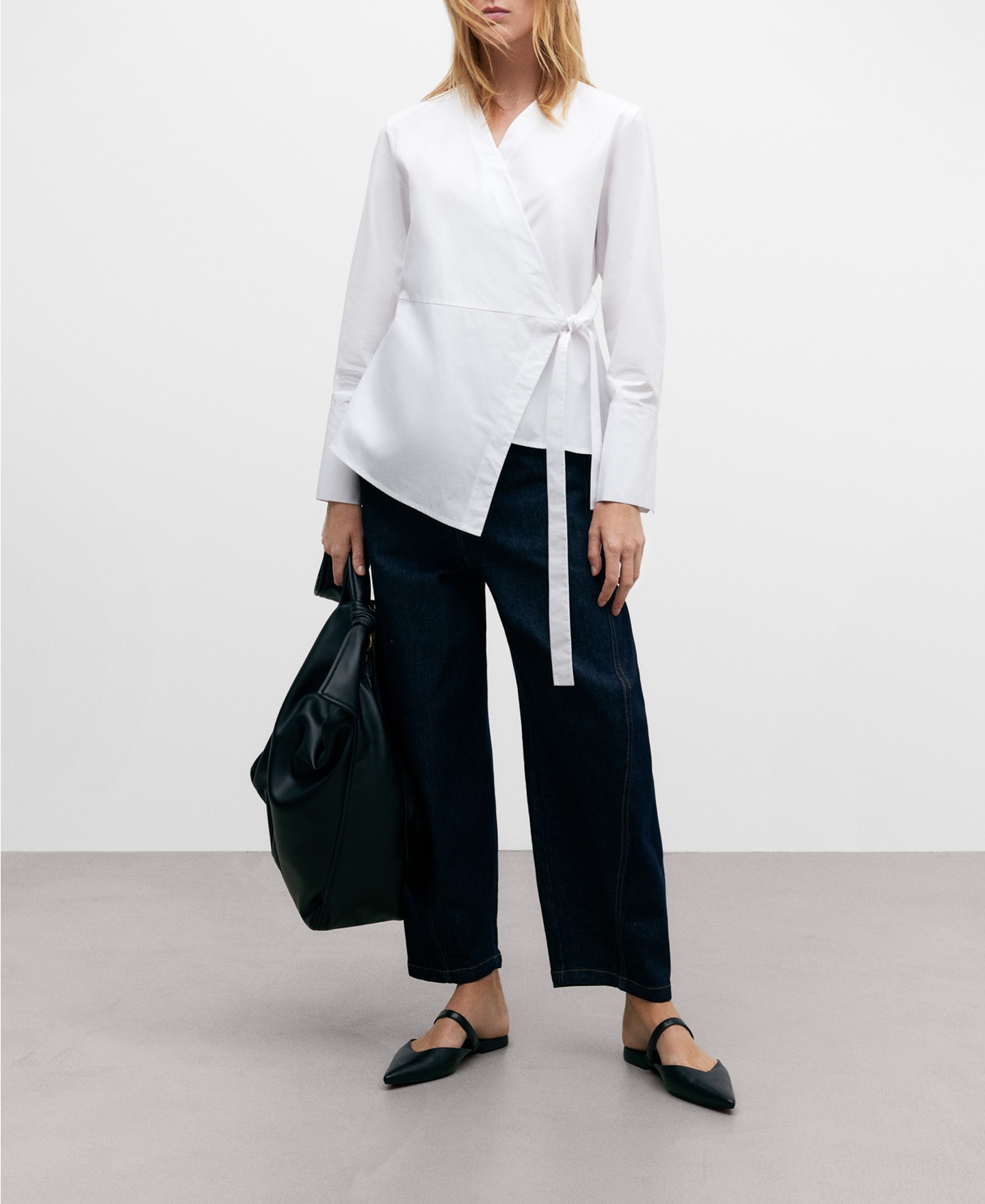 Camisa algodón cruzada escote pico mujer image number 1