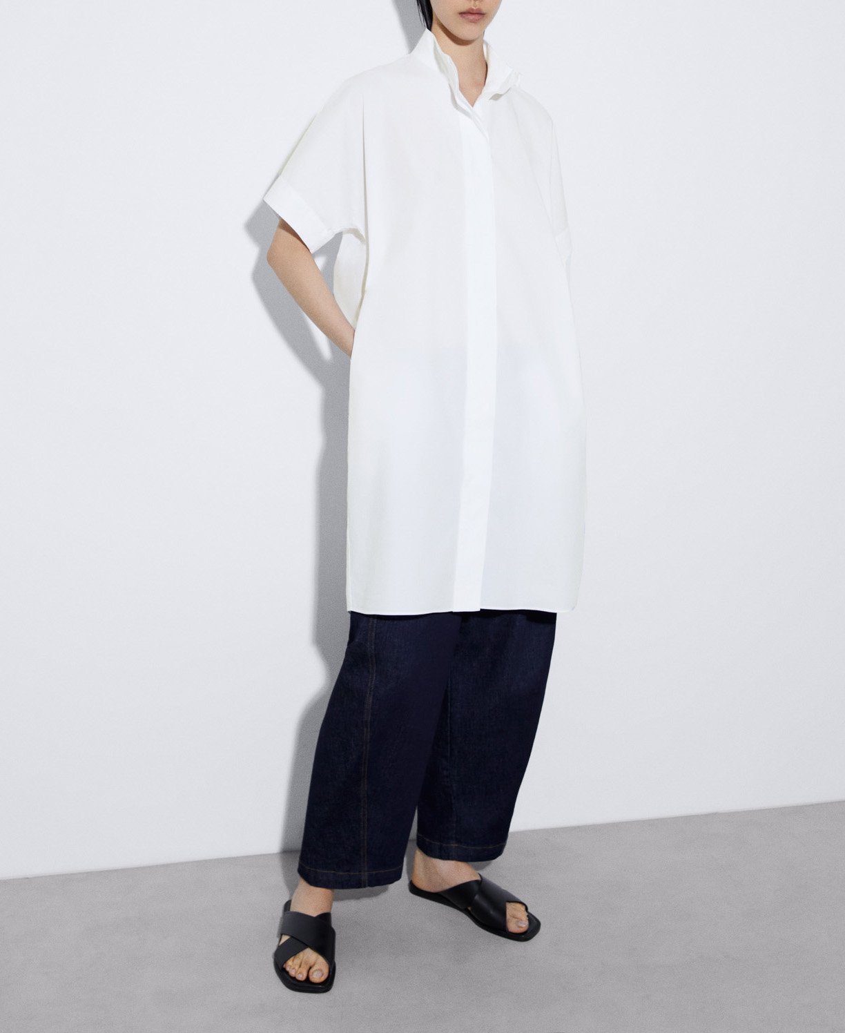 Mao collar shirt dress image number 1