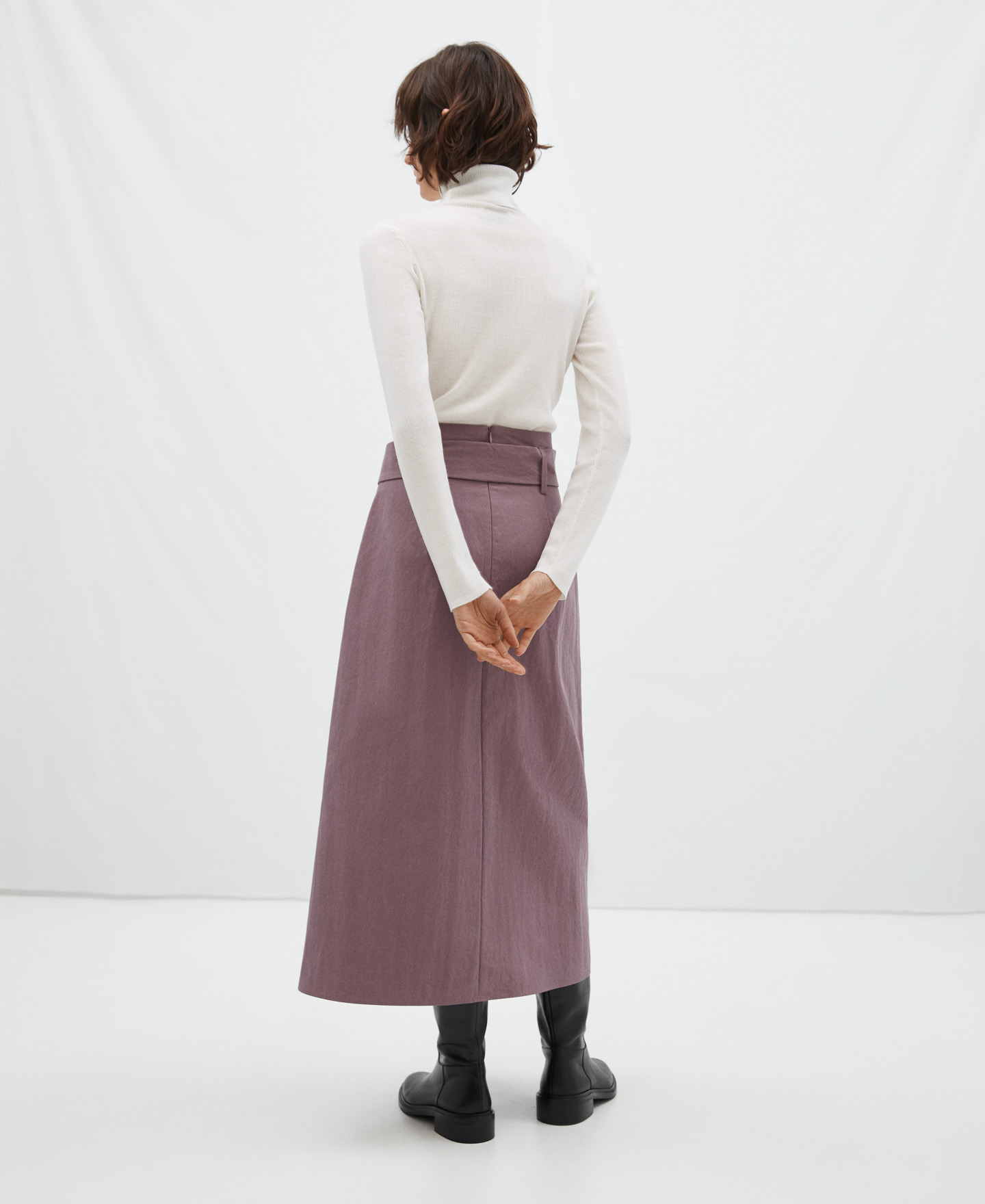 Cotton and nylon belted skirt image number 2