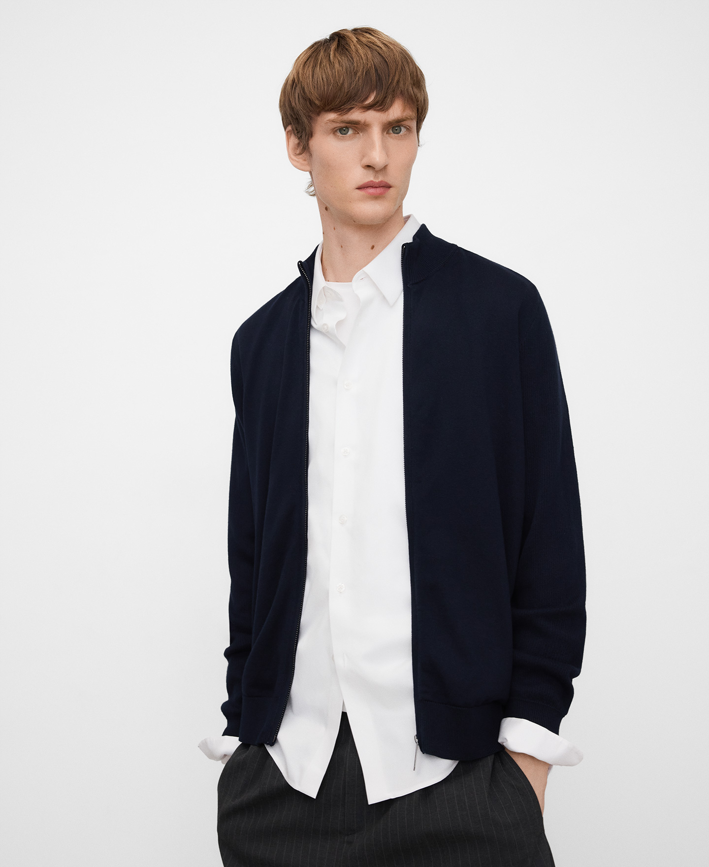 Organic cotton knit cardigan man image number 0