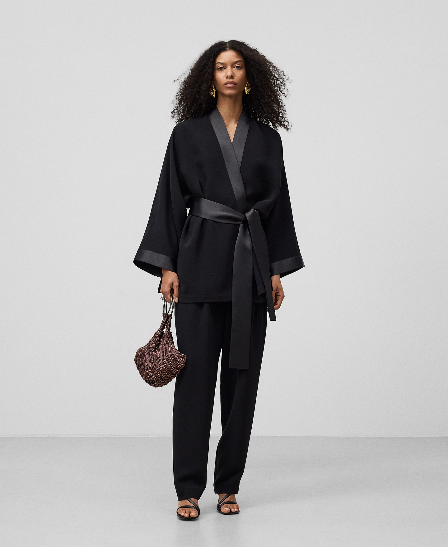 Double fabric pleated trousers woman image number 1