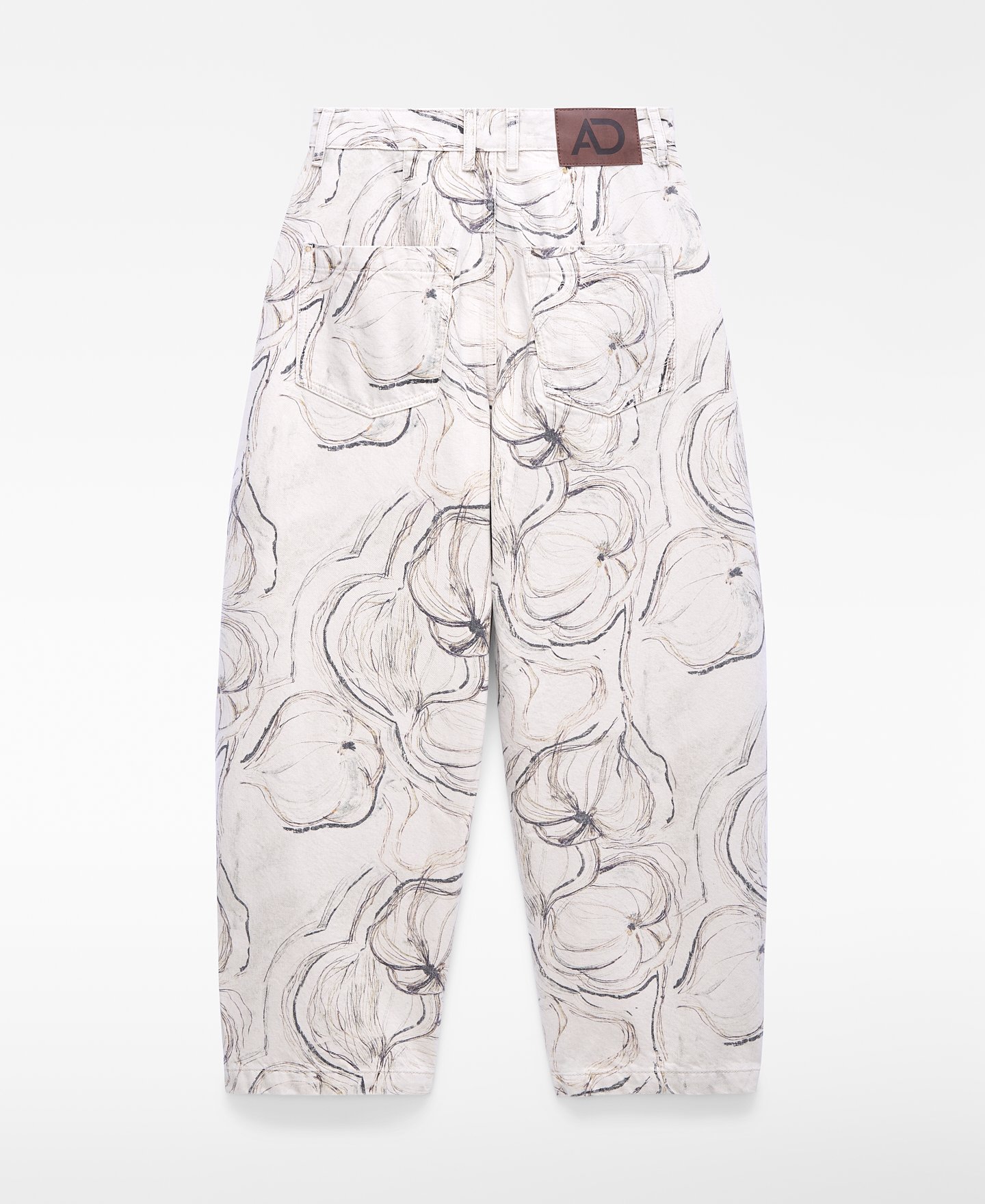 Printed denim barrel fit trousers image number 5