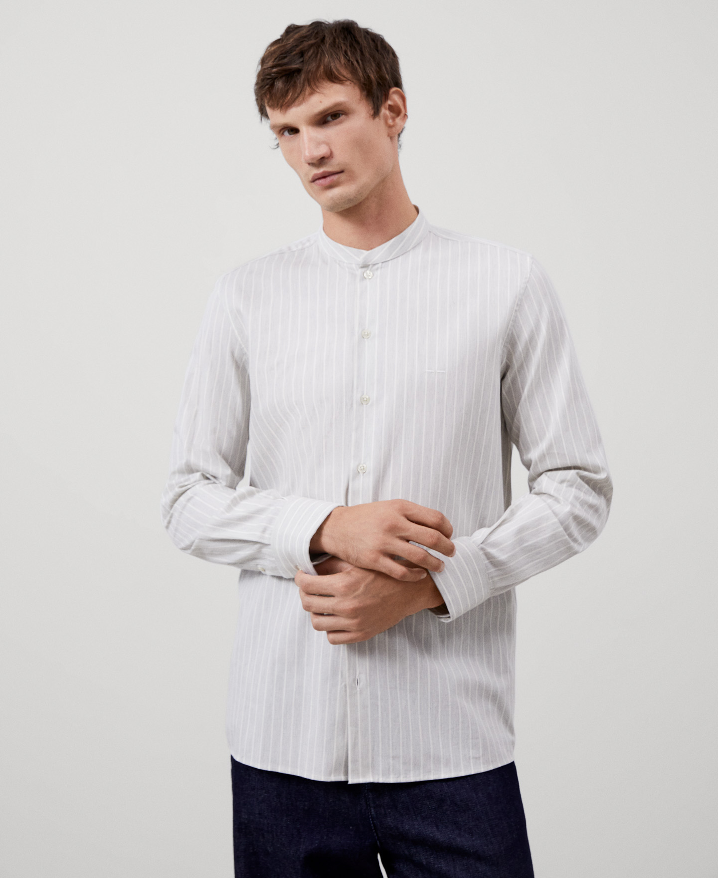 Mandarin collar cotton shirt image number 0