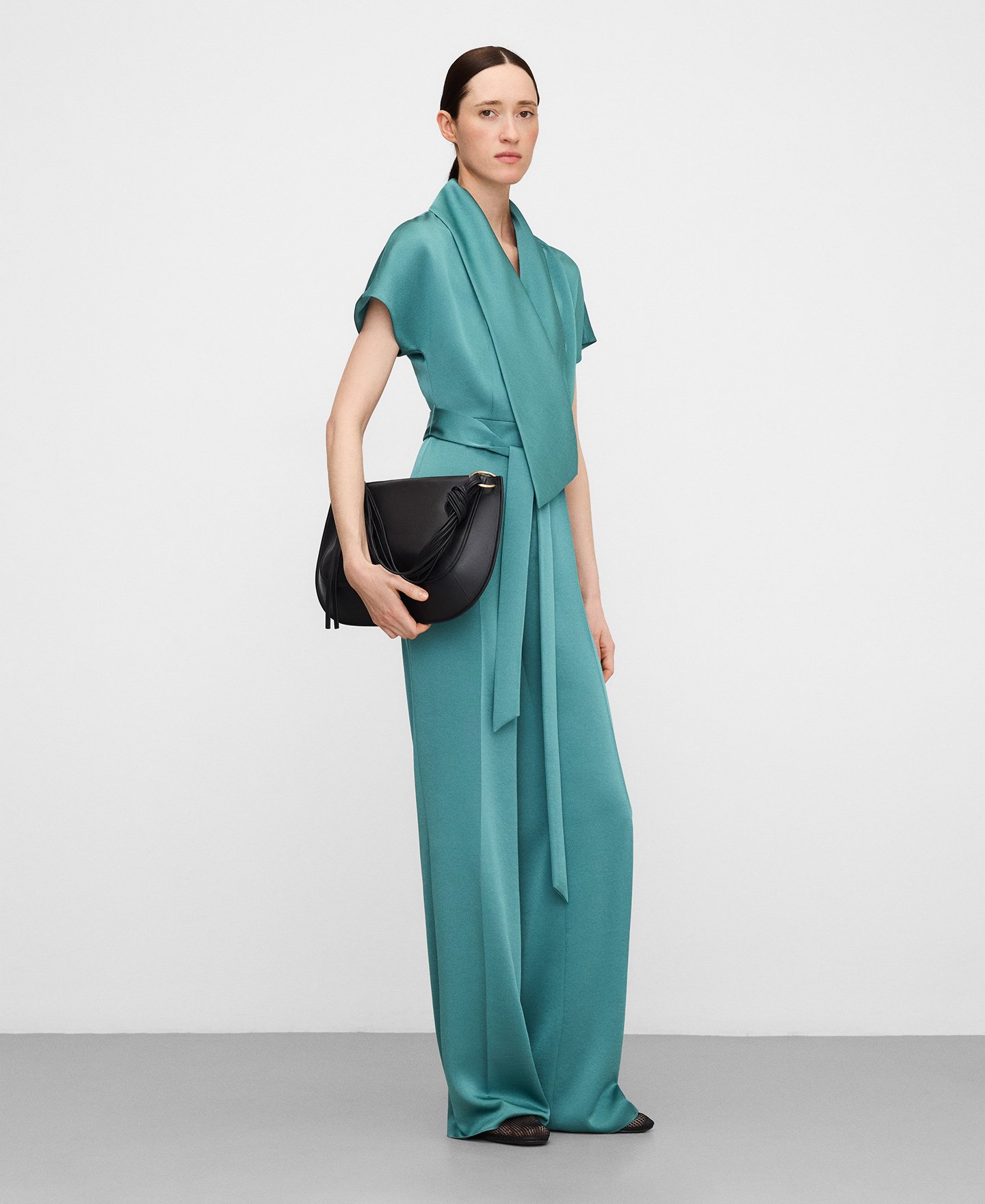 Asymmetric smoking collar jumpsuit image number 1