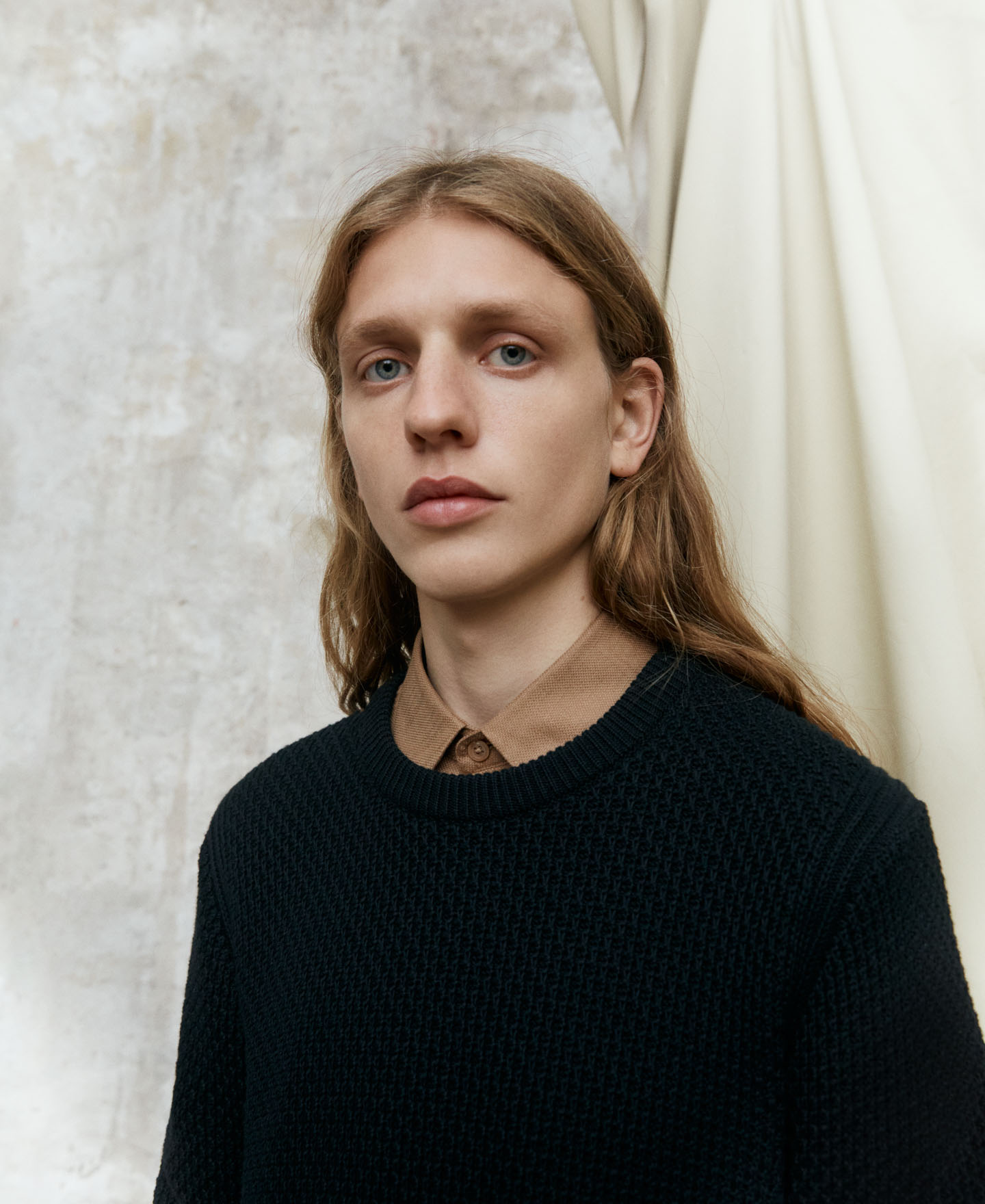 Cotton structured crew neck sweater image number 0