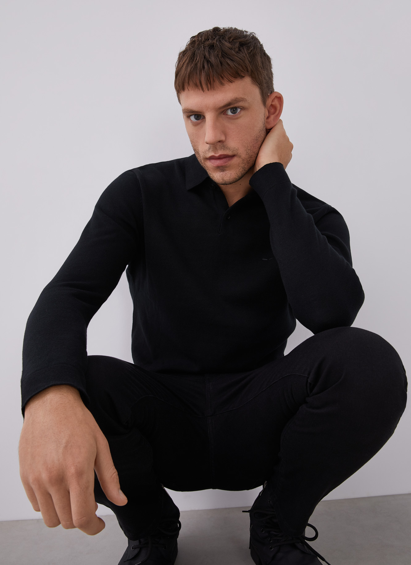 Long sleeve cotton polo shirt image number 3