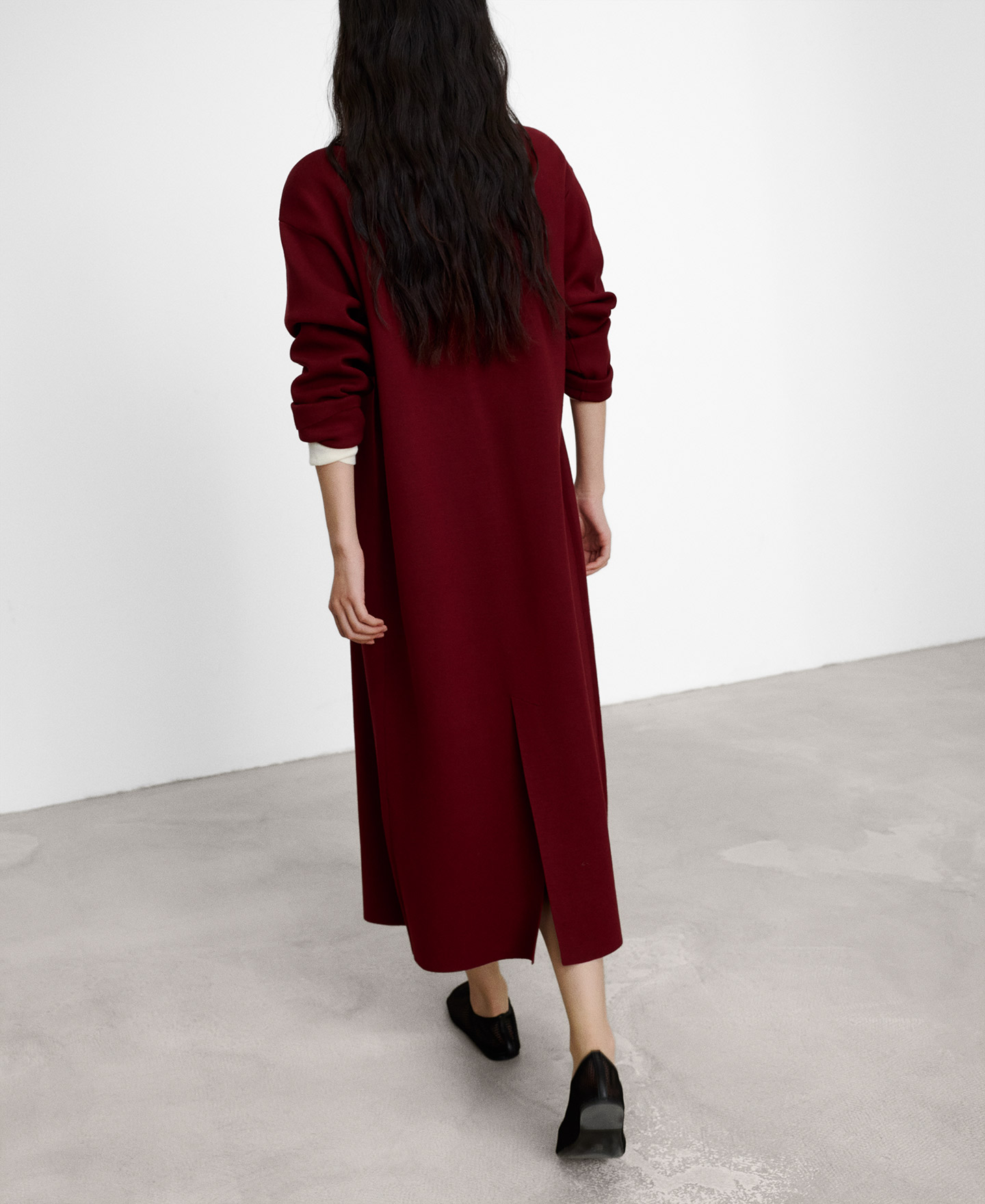 Knit cross-front long coat image number 2