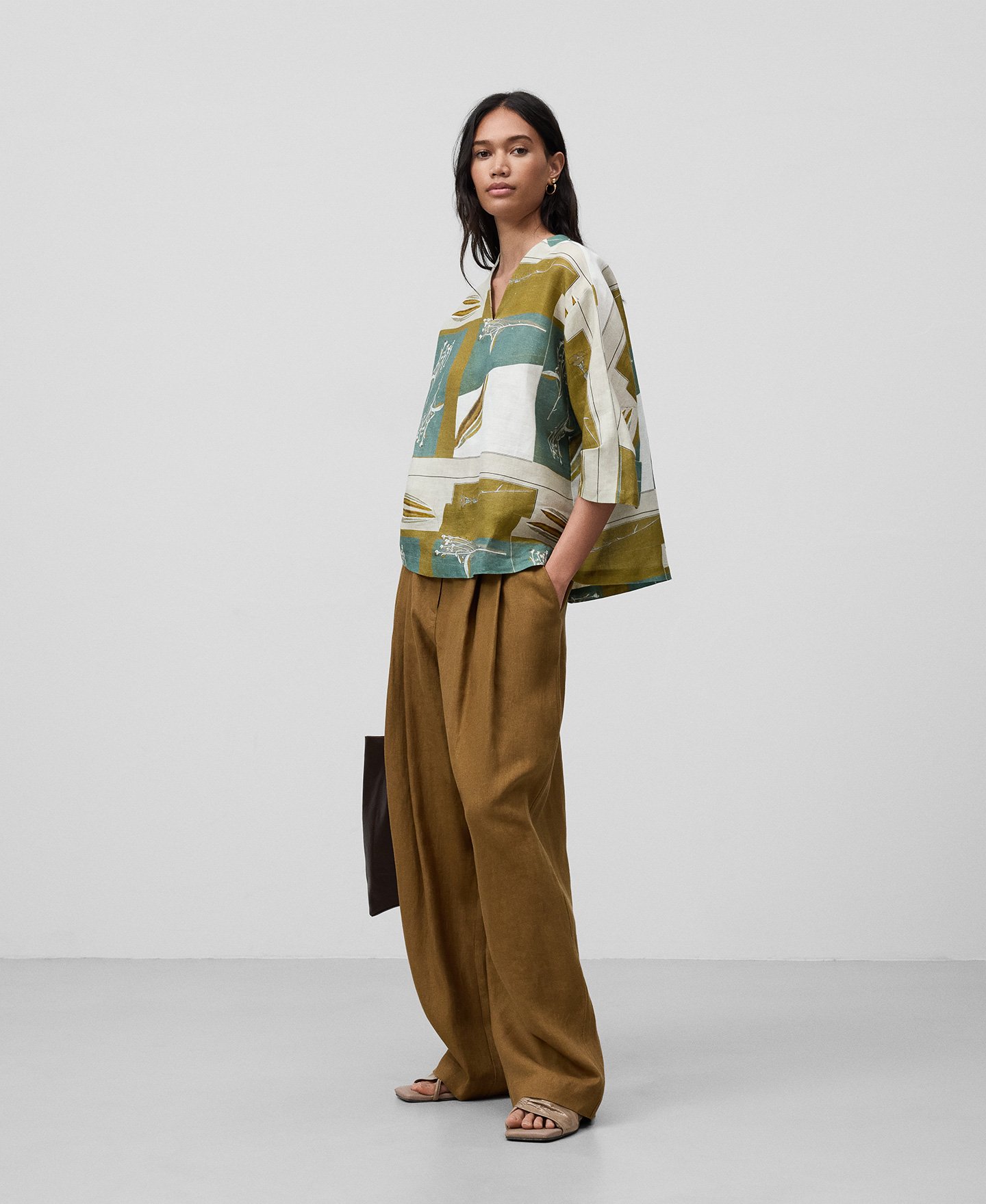 European linen printed blouse woman image number 1