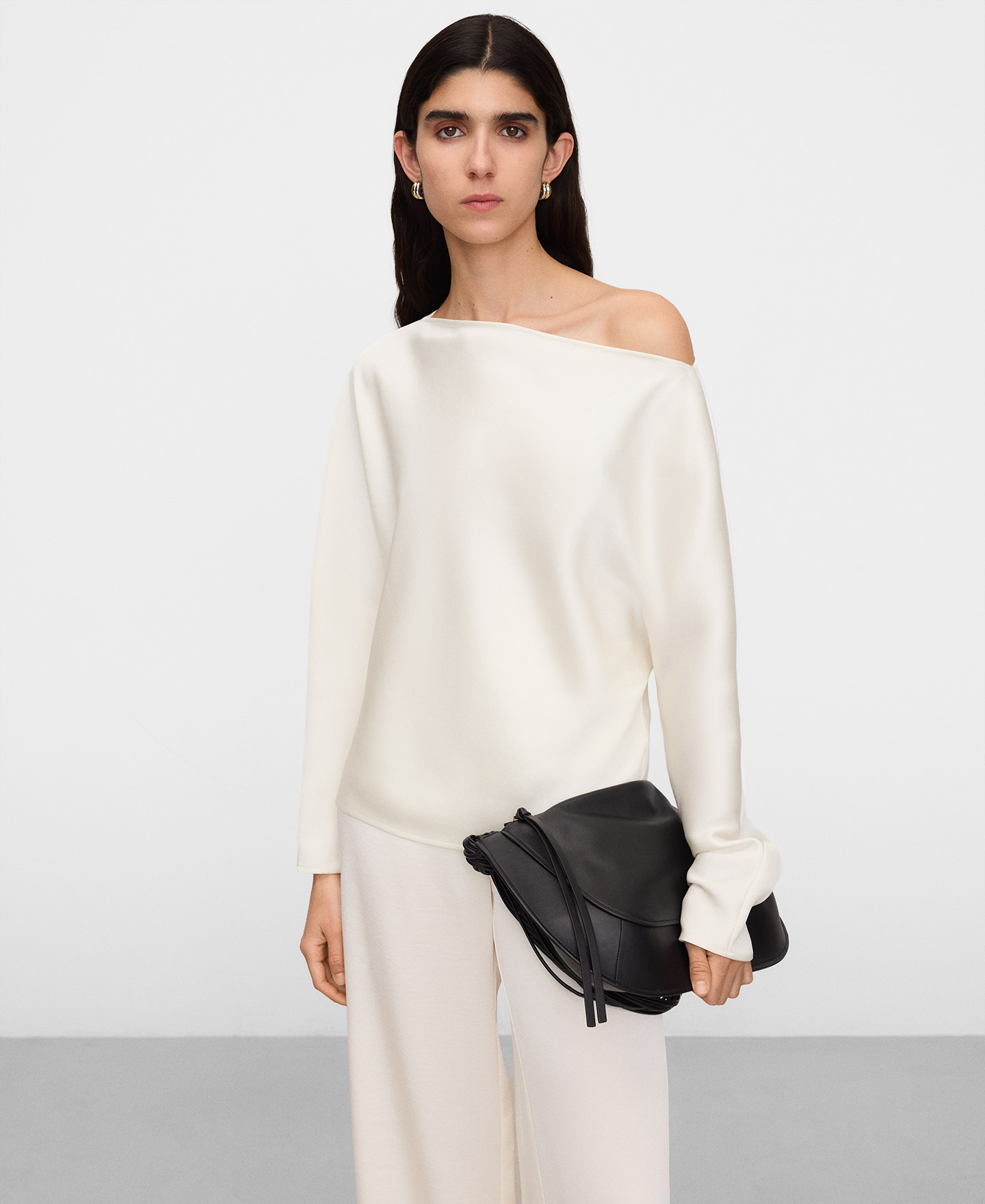 Boat neckline satin blouse image number 0
