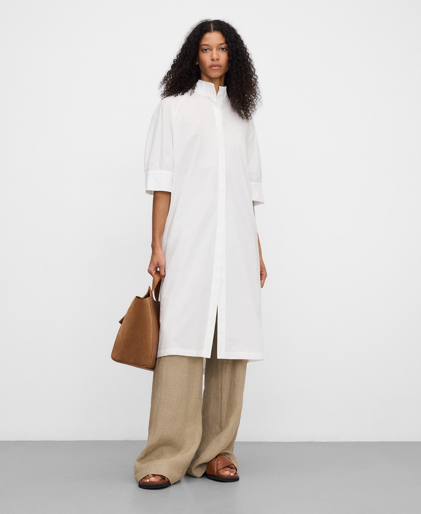 Cotton band collar shirt dress image number 1