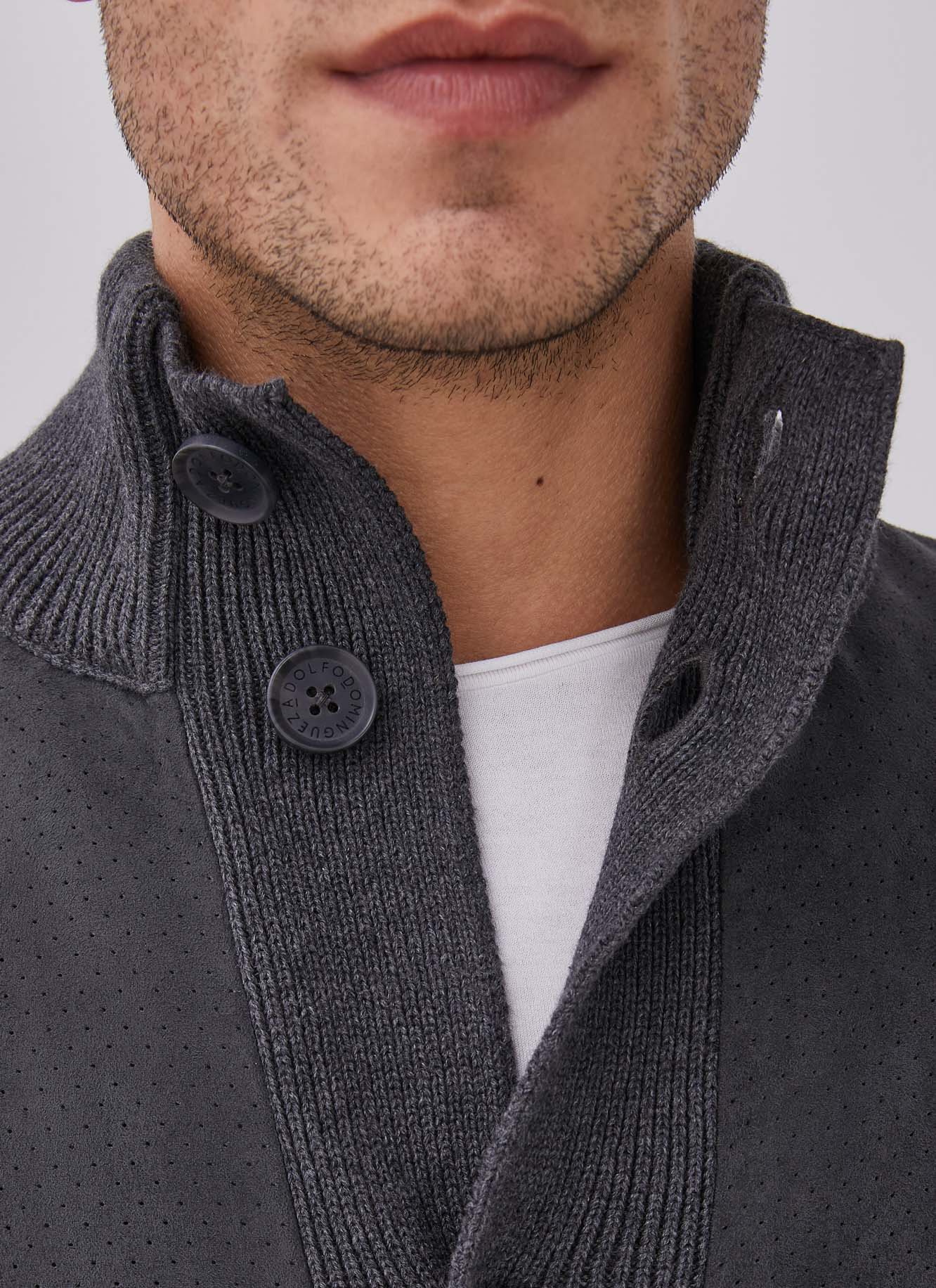 Buttoned cardigan with suedette front image number 2
