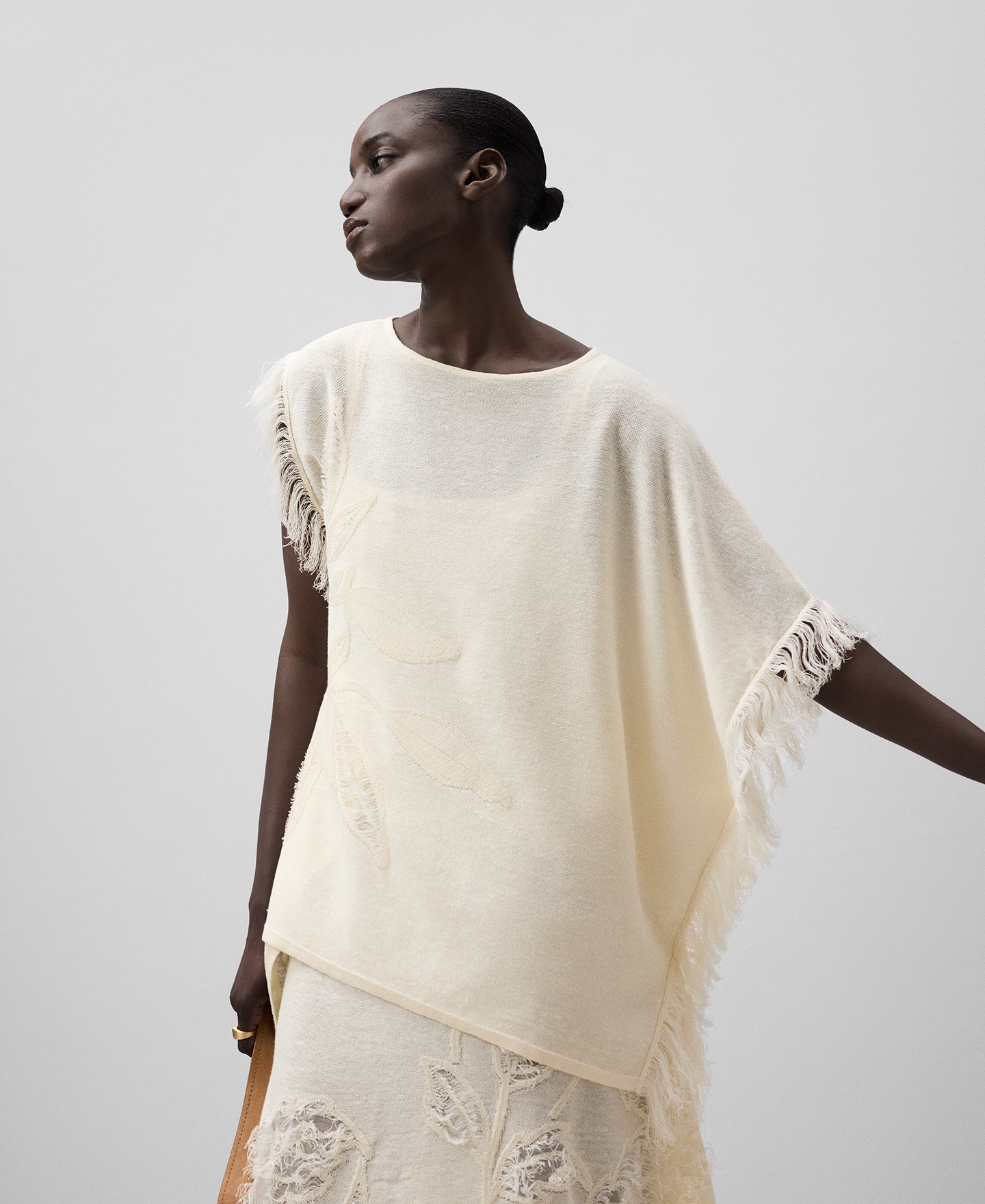 Leaf pattern jacquard knit sweater woman image number 0