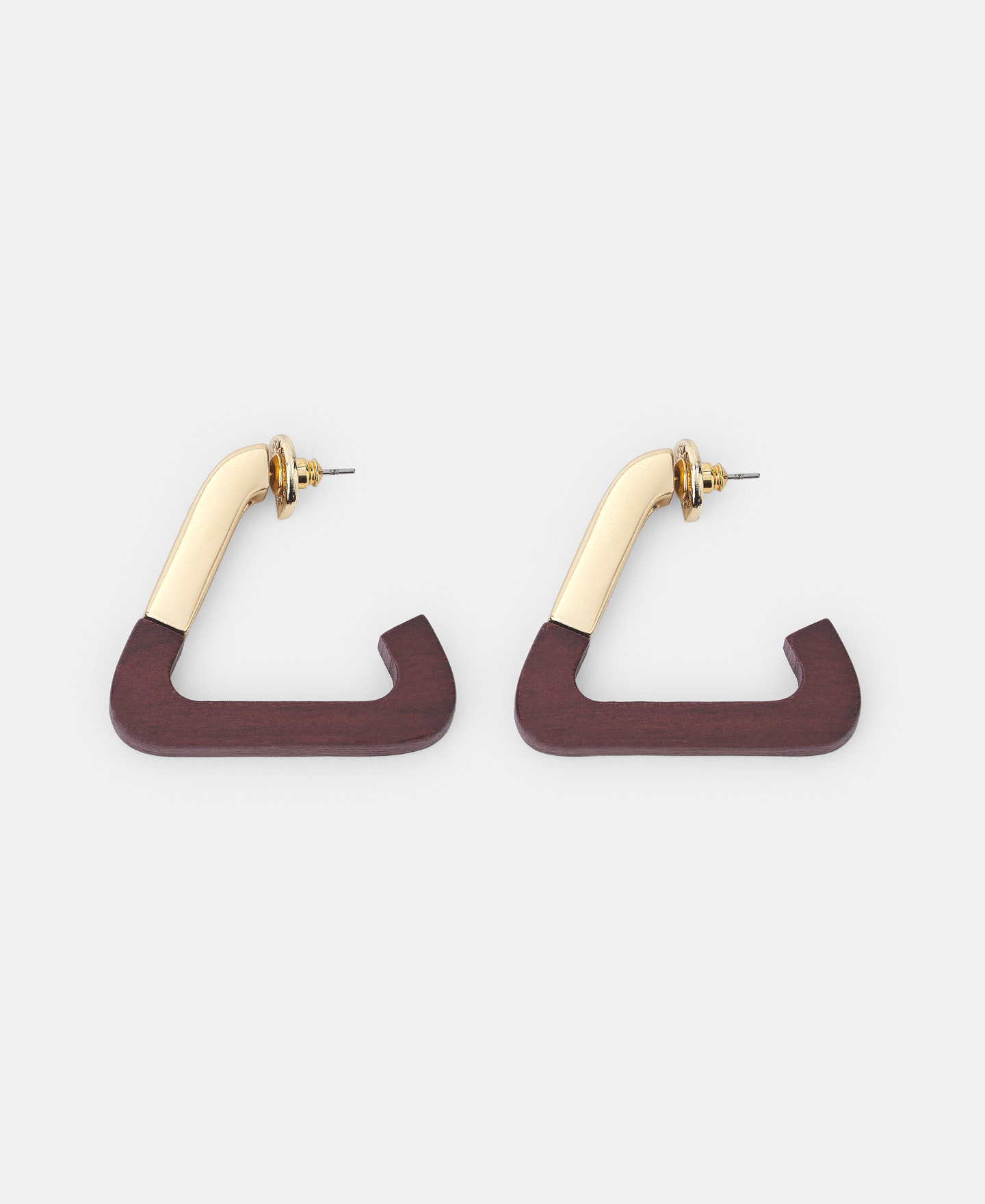 Wood and metal triangular earrings image number 0