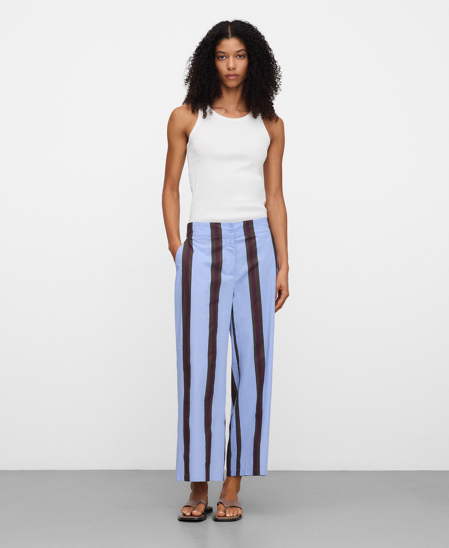Cotton striped culotte trousers image number 1
