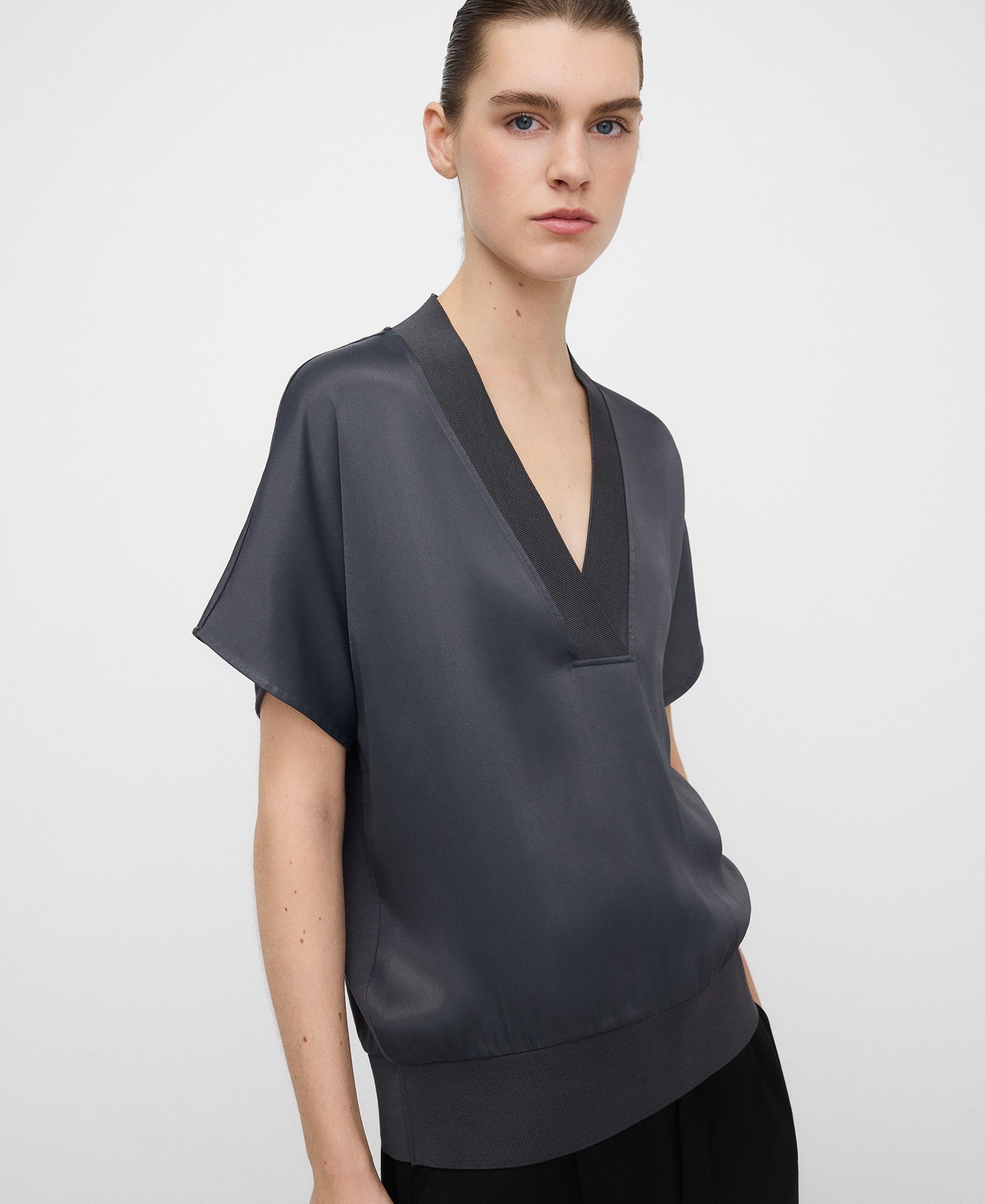 Double-fabric V-neck T-shirt image number 0