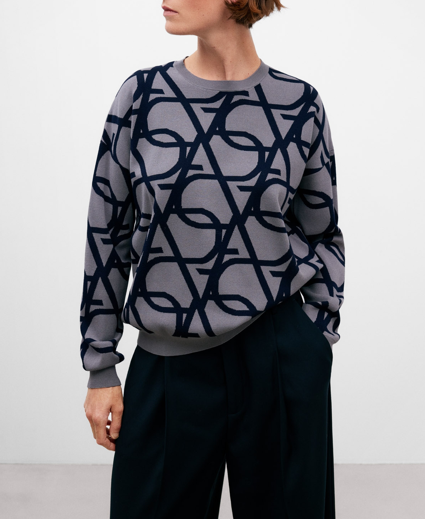 Navy blue jacquard sweatshirt women image number 0