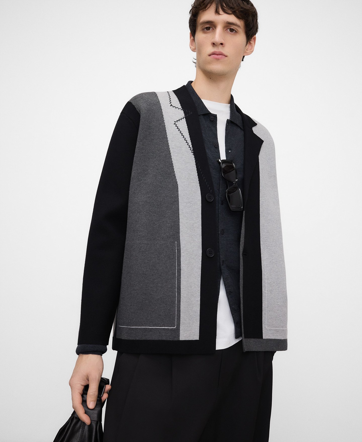 Blazer asimétrica punto intarsia hombre image number 0