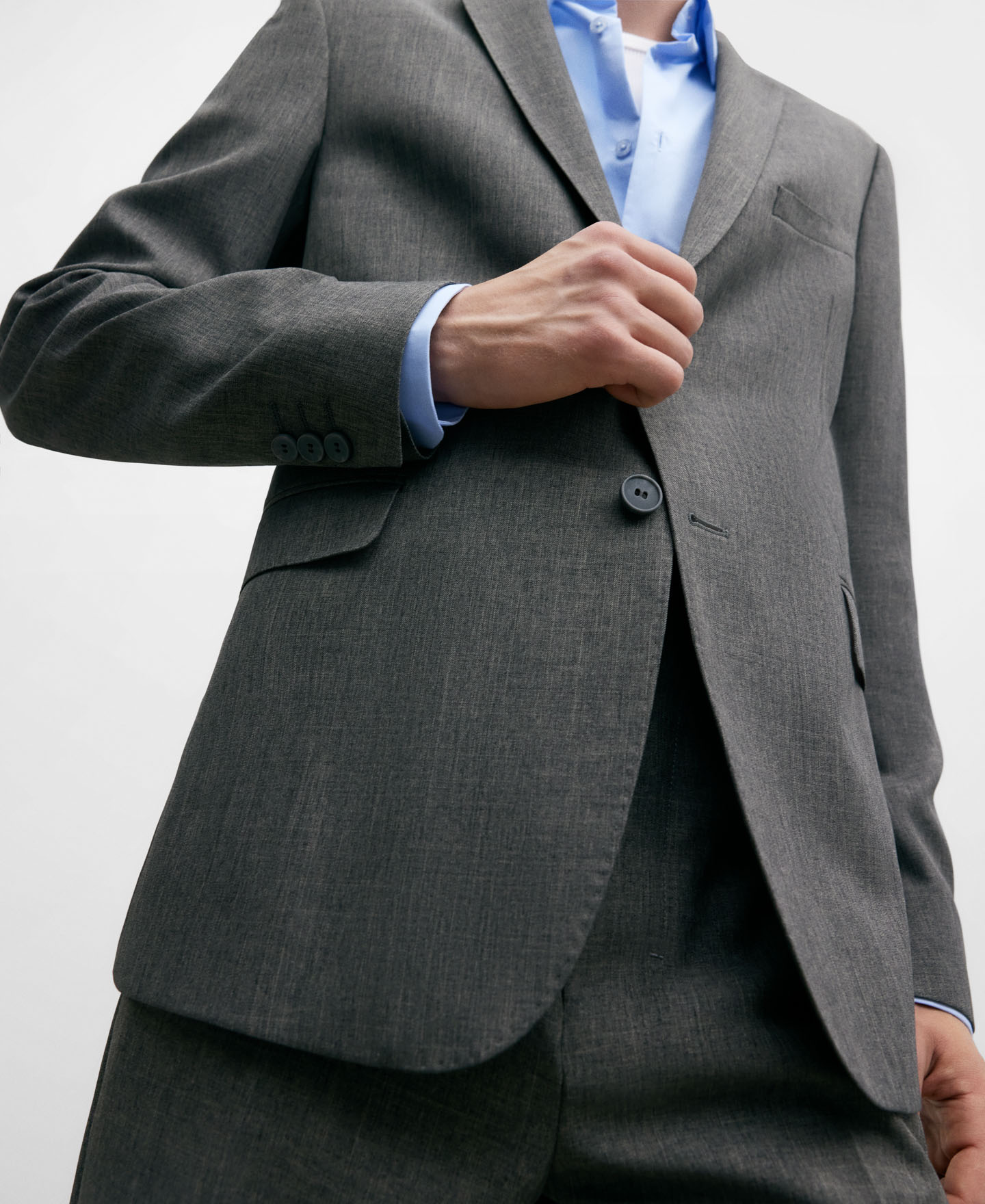 Grey melange two button blazer for men image number 4